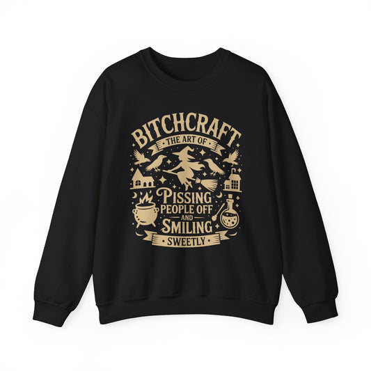 Bitchcraft Crewneck Sweatshirt, Cozy Witchy Apparel, Halloween Gift, Unisex Sweatshirt, Unique Gift for Her, Spooky Season Clothing - Shirt Happens Graphics