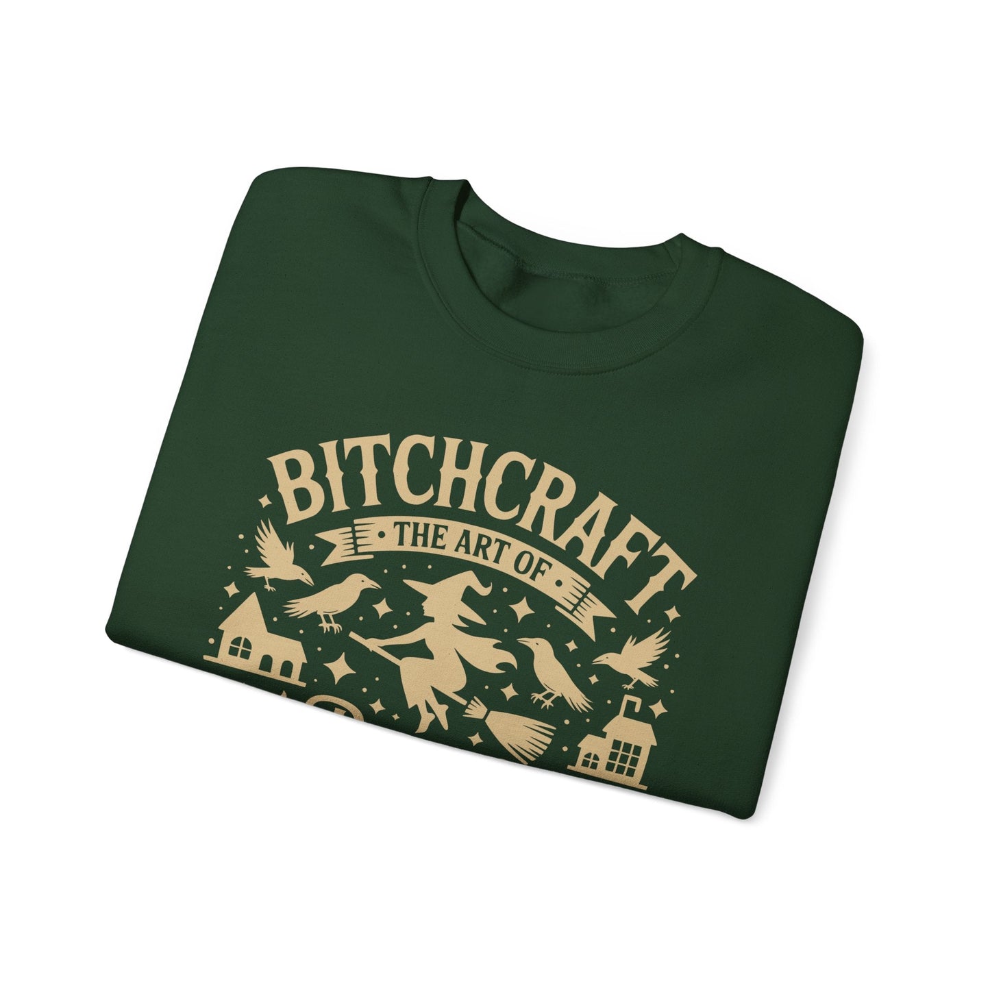 Bitchcraft Crewneck Sweatshirt, Cozy Witchy Apparel, Halloween Gift, Unisex Sweatshirt, Unique Gift for Her, Spooky Season Clothing - Shirt Happens Graphics