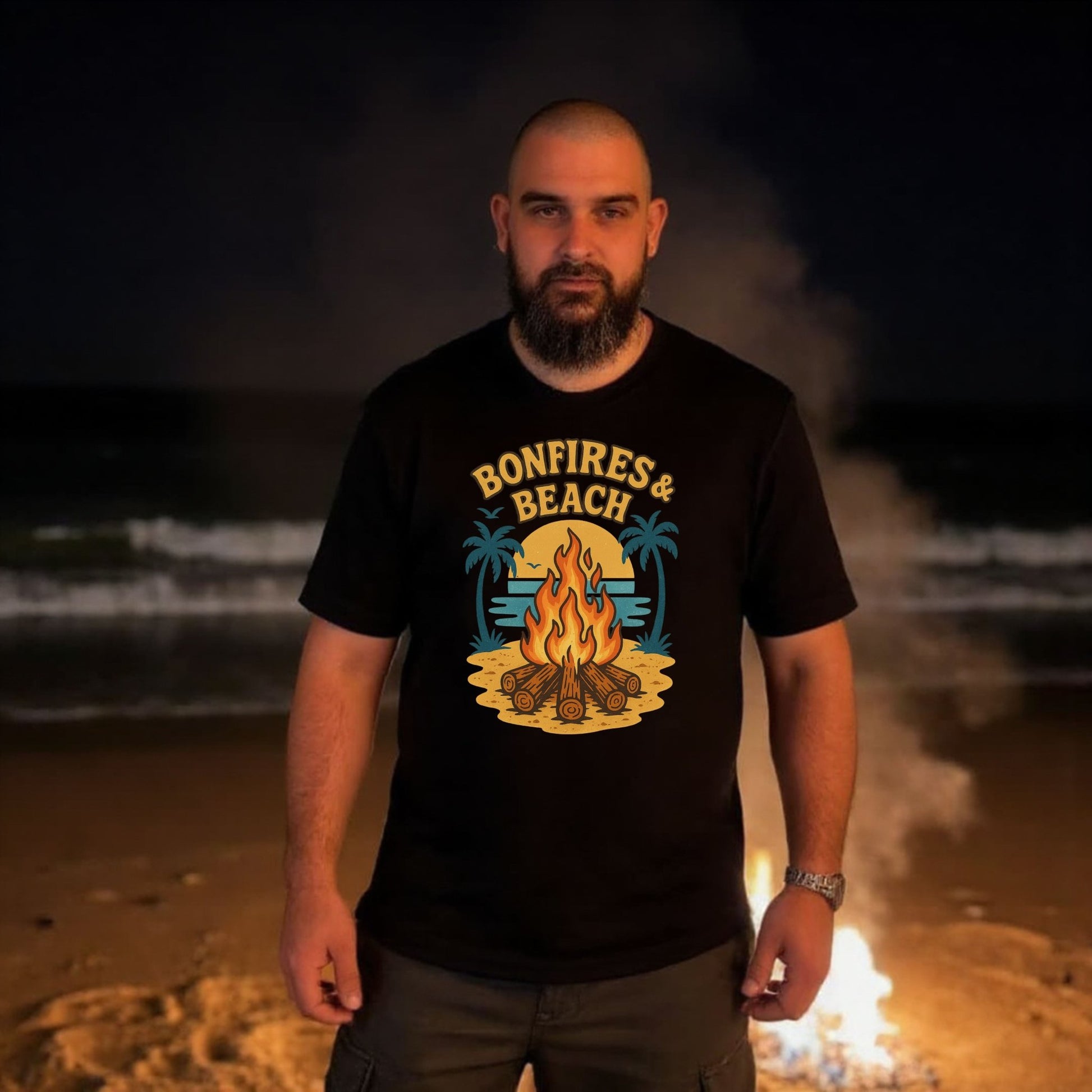 Bonfires & Beach T-Shirt – Perfect for Summer Nights - Shirt Happens Graphics