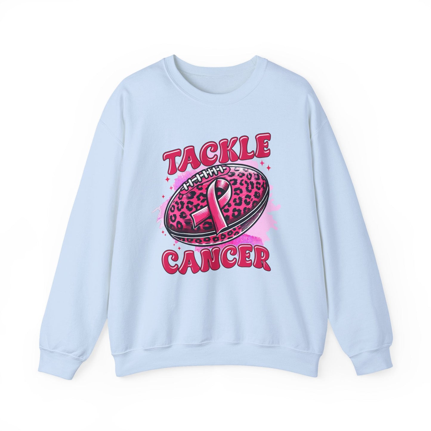 Breast Cancer Awareness Crewneck Sweatshirt | Tackle Cancer Apparel, Football Fan Wear, Pink Ribbon - Shirt Happens Graphics