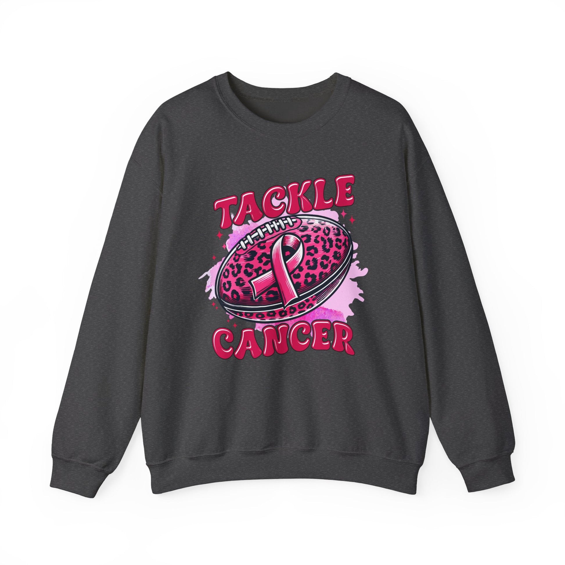Breast Cancer Awareness Crewneck Sweatshirt | Tackle Cancer Apparel, Football Fan Wear, Pink Ribbon - Shirt Happens Graphics