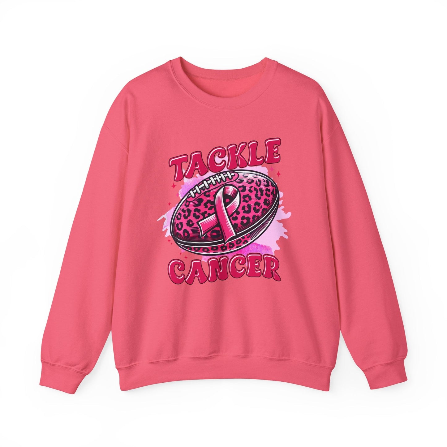 Breast Cancer Awareness Crewneck Sweatshirt | Tackle Cancer Apparel, Football Fan Wear, Pink Ribbon - Shirt Happens Graphics