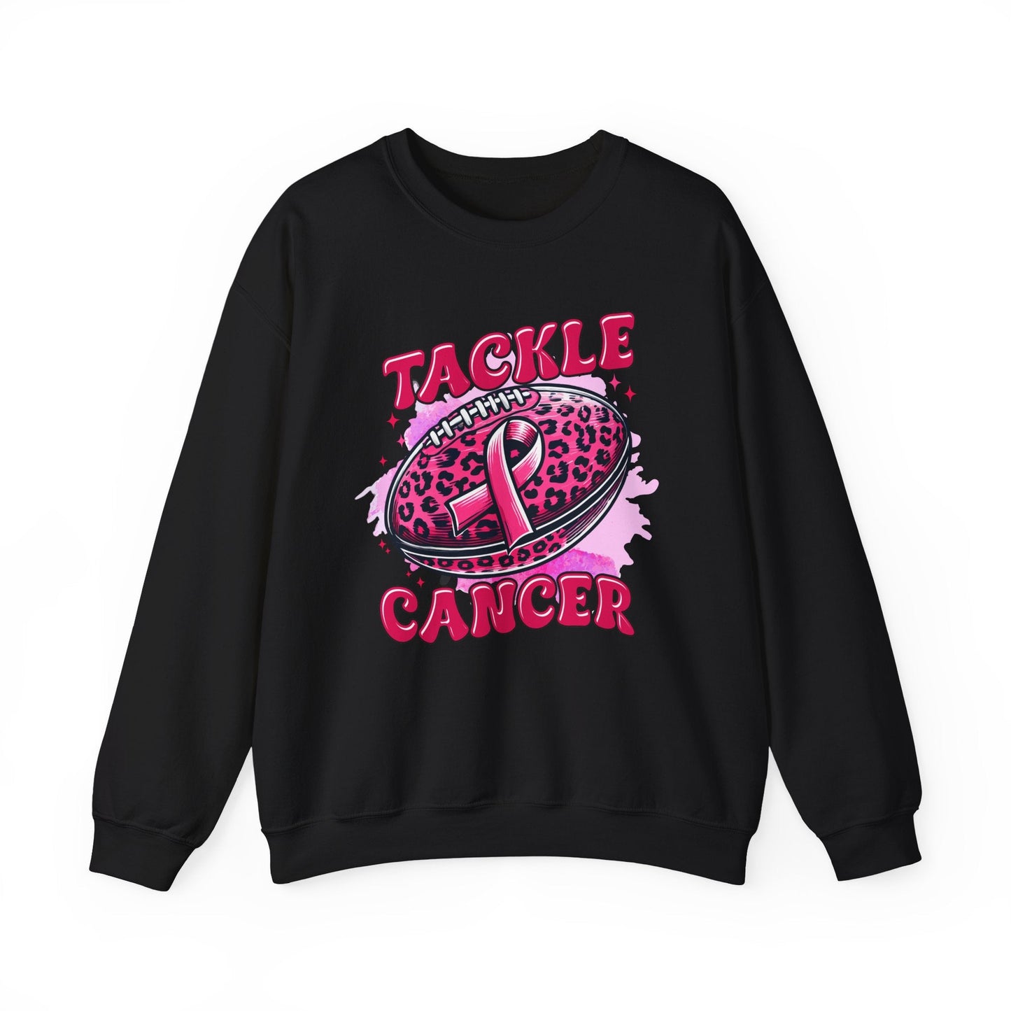 Breast Cancer Awareness Crewneck Sweatshirt | Tackle Cancer Apparel, Football Fan Wear, Pink Ribbon - Shirt Happens Graphics
