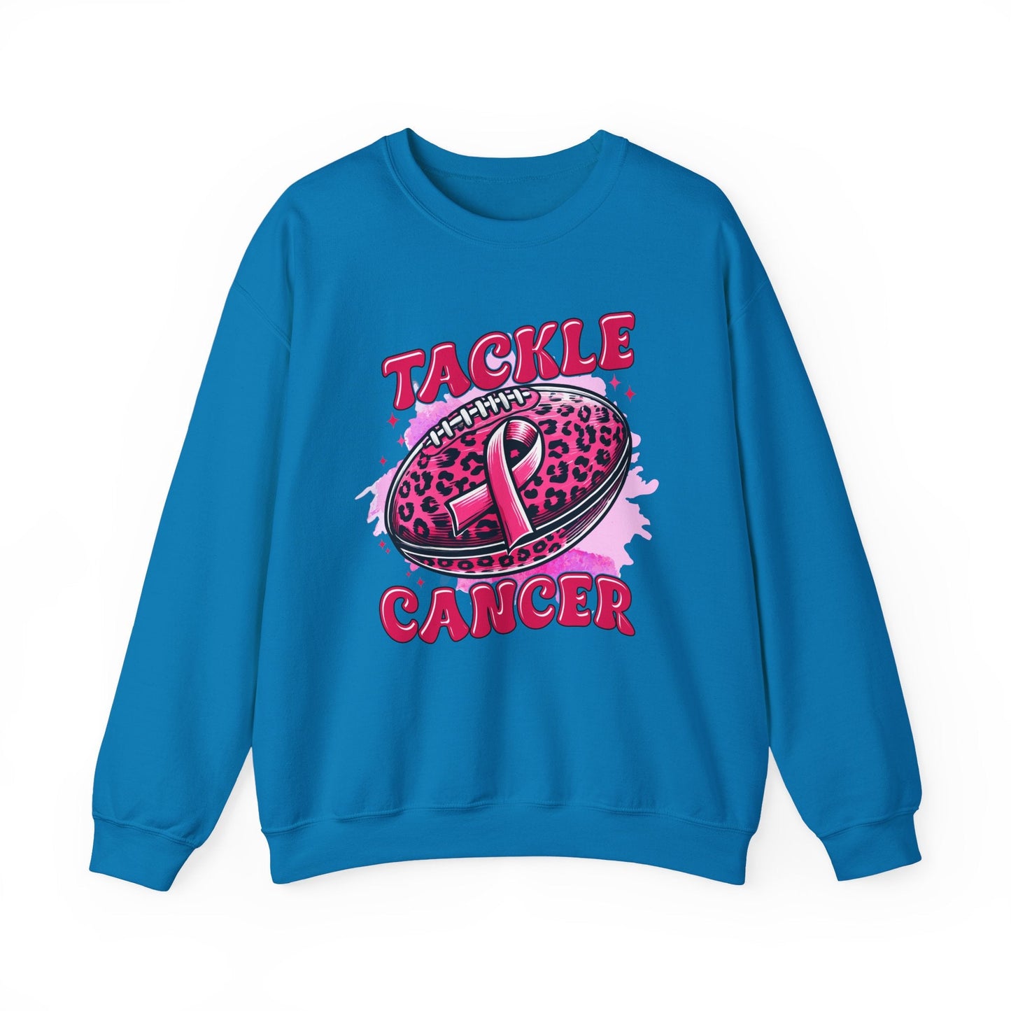 Breast Cancer Awareness Crewneck Sweatshirt | Tackle Cancer Apparel, Football Fan Wear, Pink Ribbon - Shirt Happens Graphics
