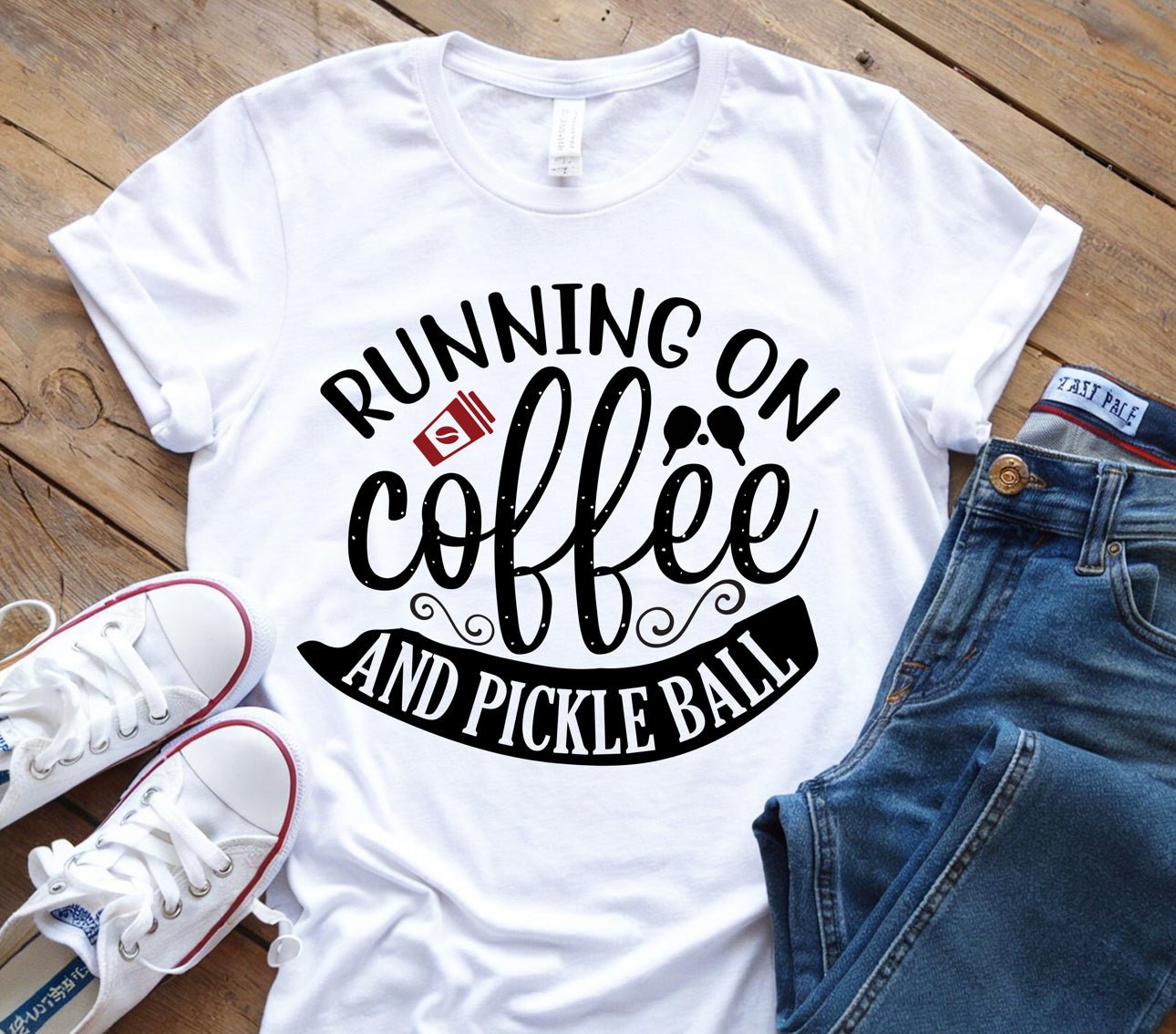 Coffee & Pickleball T-Shirt | Fun Gift for Coffee Lovers, Sports Enthusiasts, Tee for Active Lifestyles, Casual Wear, Everyday Style - Shirt Happens Graphics