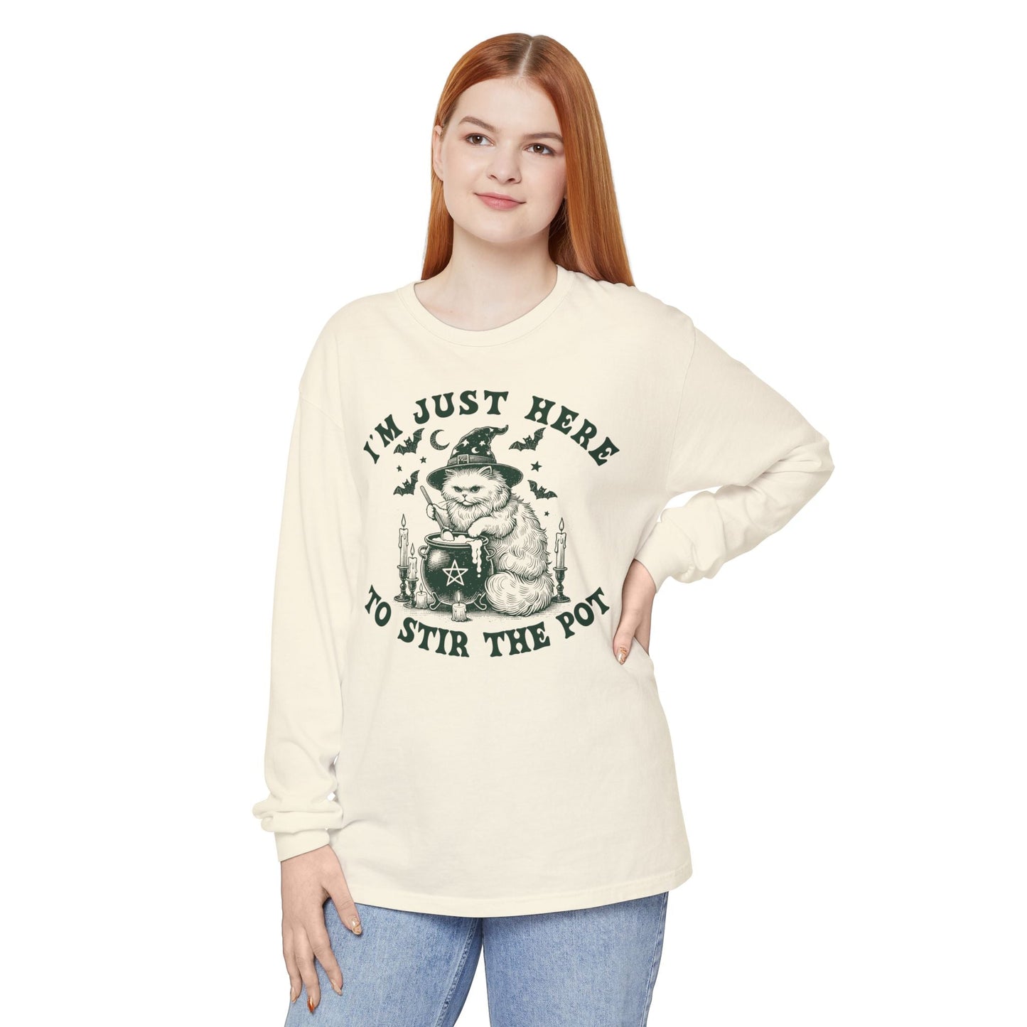 Cozy Witchy Long Sleeve T-Shirt, Halloween Tee, Gift for Friends, Unisex Graphic Shirt, Fun Casual Wear, Magical Humor Apparel - Shirt Happens Graphics