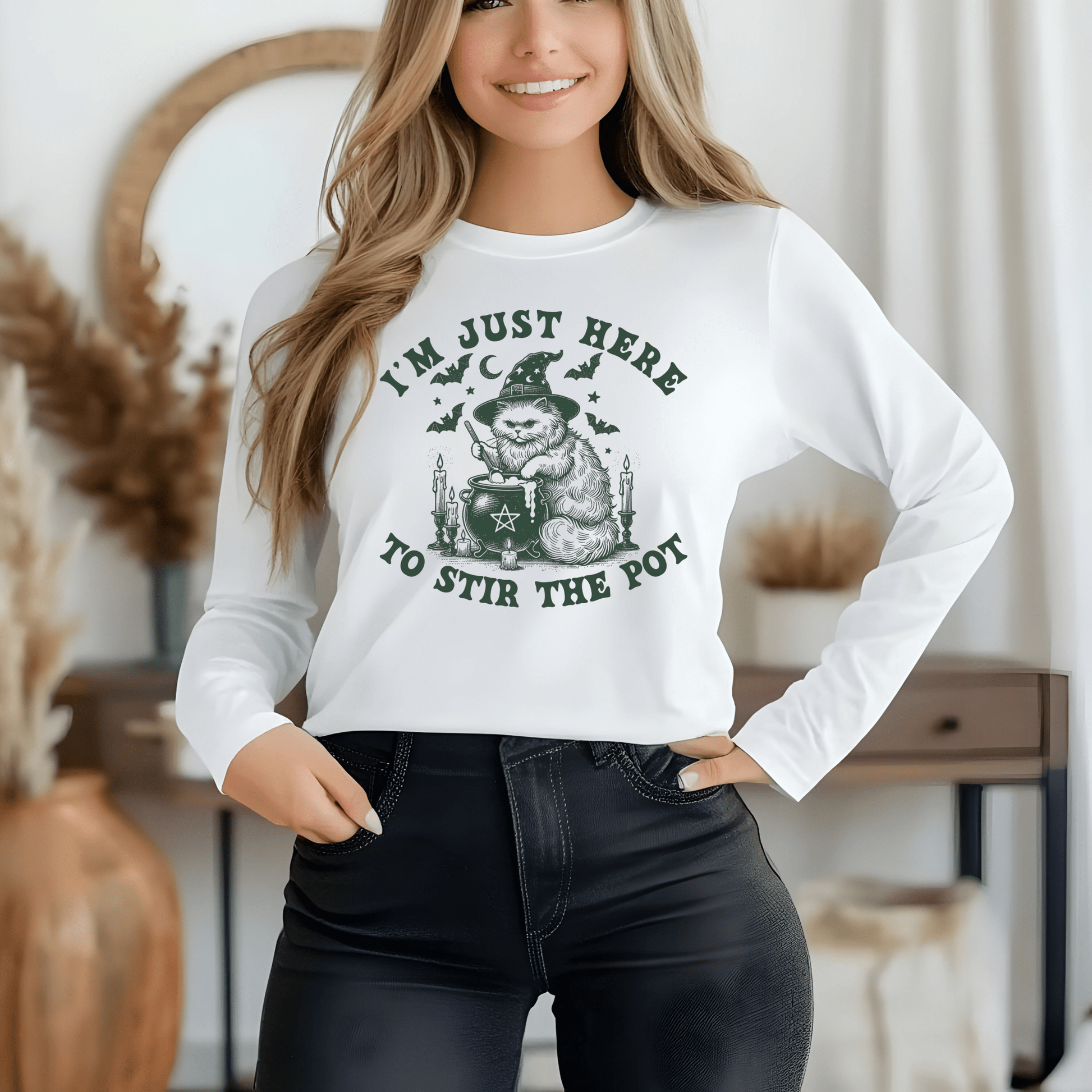 Cozy Witchy Long Sleeve T-Shirt, Halloween Tee, Gift for Friends, Unisex Graphic Shirt, Fun Casual Wear, Magical Humor Apparel - Shirt Happens Graphics