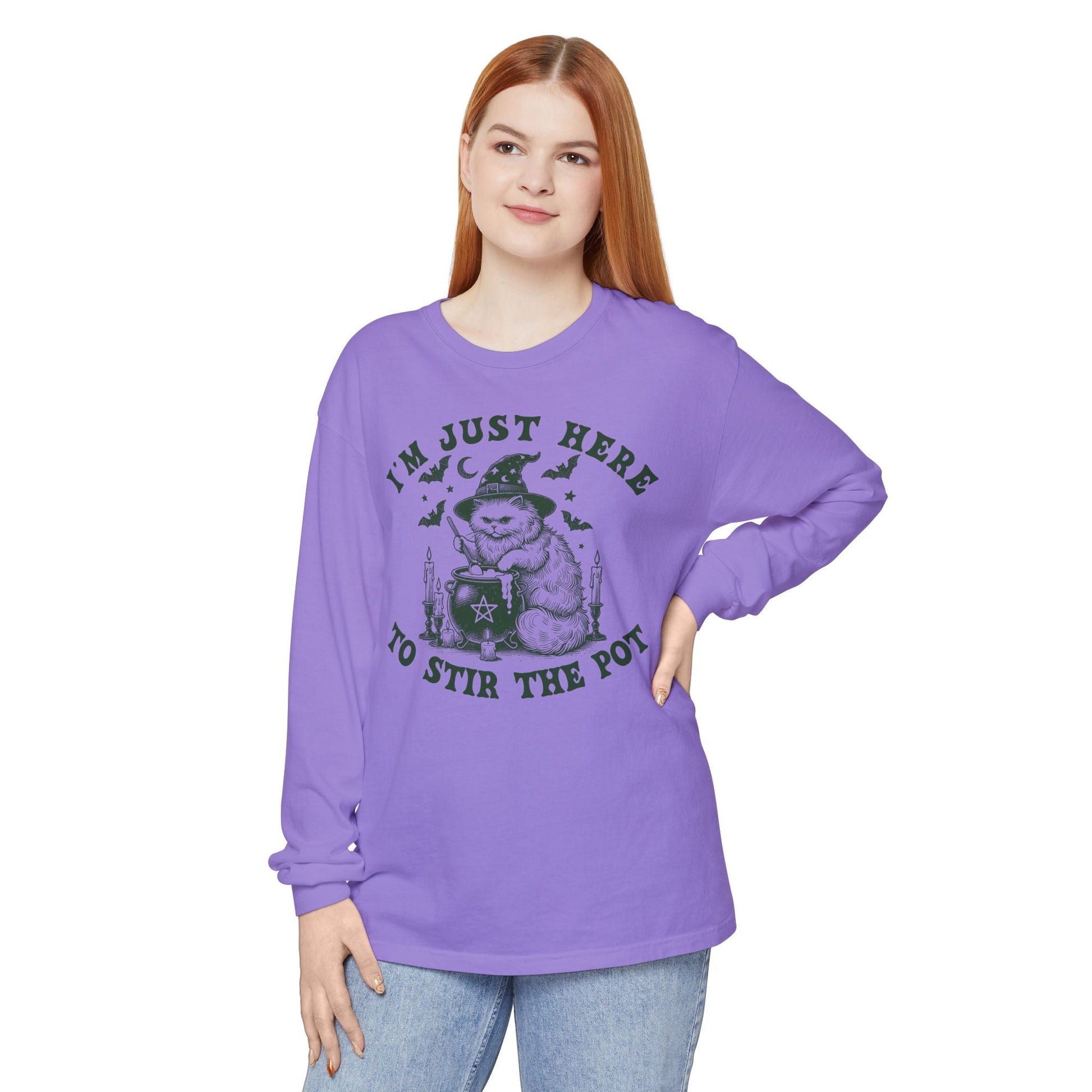 Cozy Witchy Long Sleeve T-Shirt, Halloween Tee, Gift for Friends, Unisex Graphic Shirt, Fun Casual Wear, Magical Humor Apparel - Shirt Happens Graphics