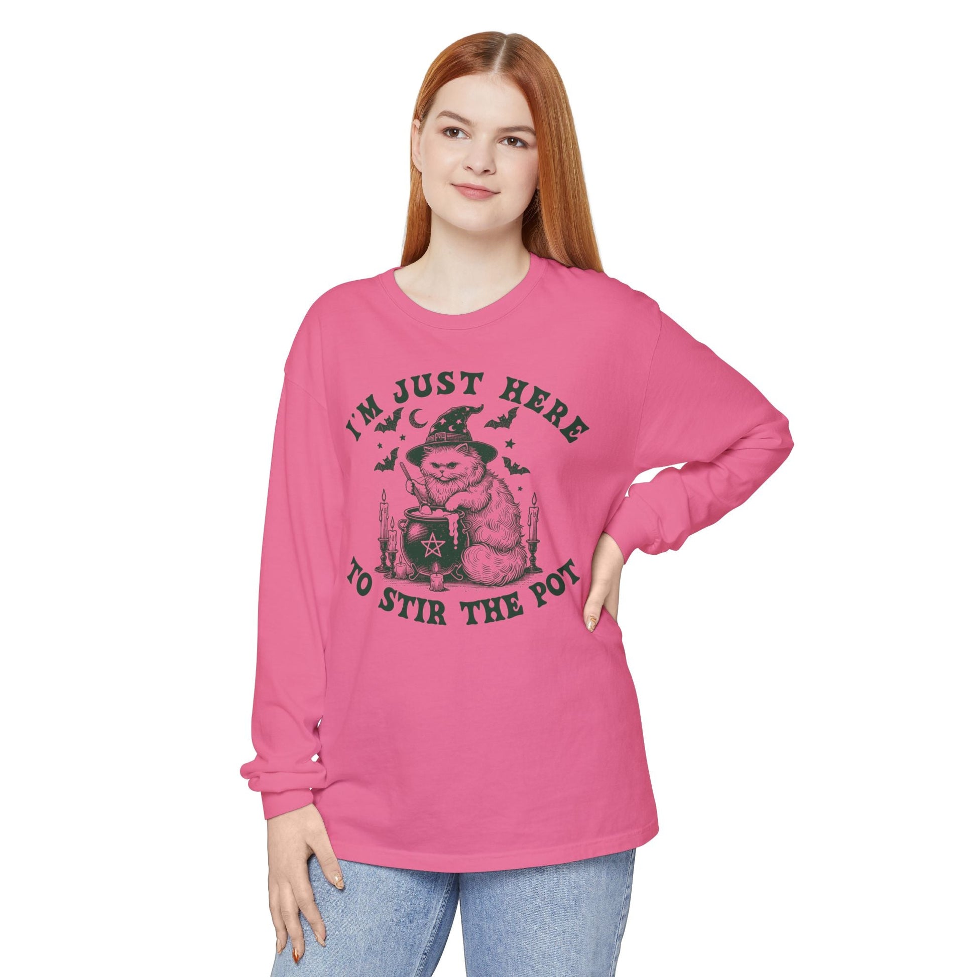 Cozy Witchy Long Sleeve T-Shirt, Halloween Tee, Gift for Friends, Unisex Graphic Shirt, Fun Casual Wear, Magical Humor Apparel - Shirt Happens Graphics