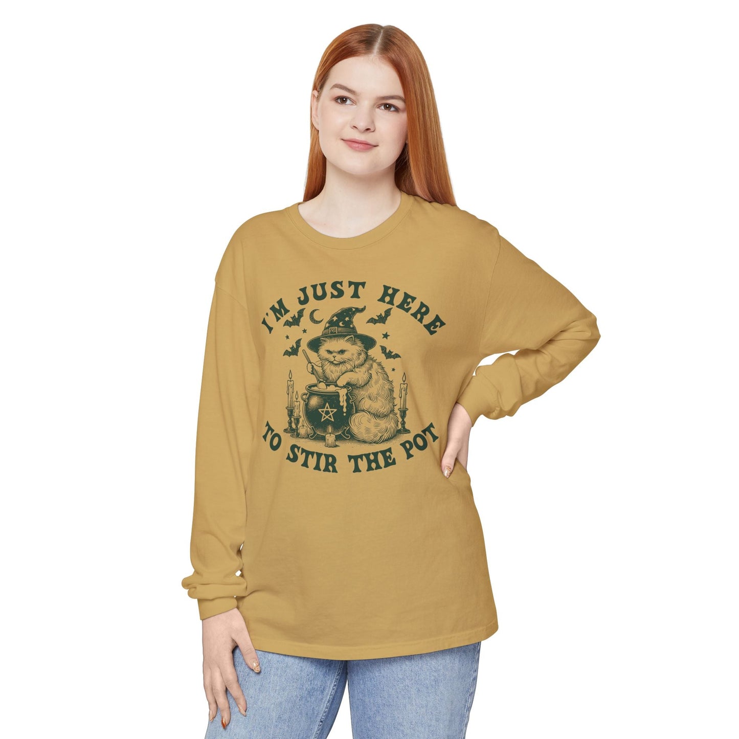 Cozy Witchy Long Sleeve T-Shirt, Halloween Tee, Gift for Friends, Unisex Graphic Shirt, Fun Casual Wear, Magical Humor Apparel - Shirt Happens Graphics