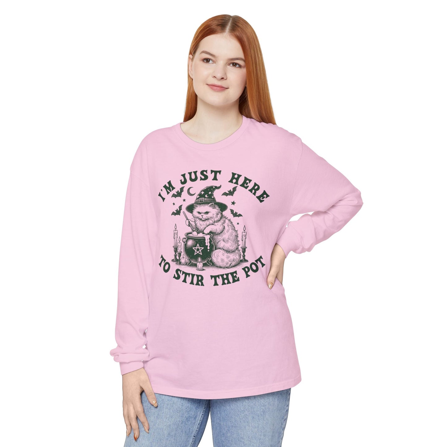 Cozy Witchy Long Sleeve T-Shirt, Halloween Tee, Gift for Friends, Unisex Graphic Shirt, Fun Casual Wear, Magical Humor Apparel - Shirt Happens Graphics