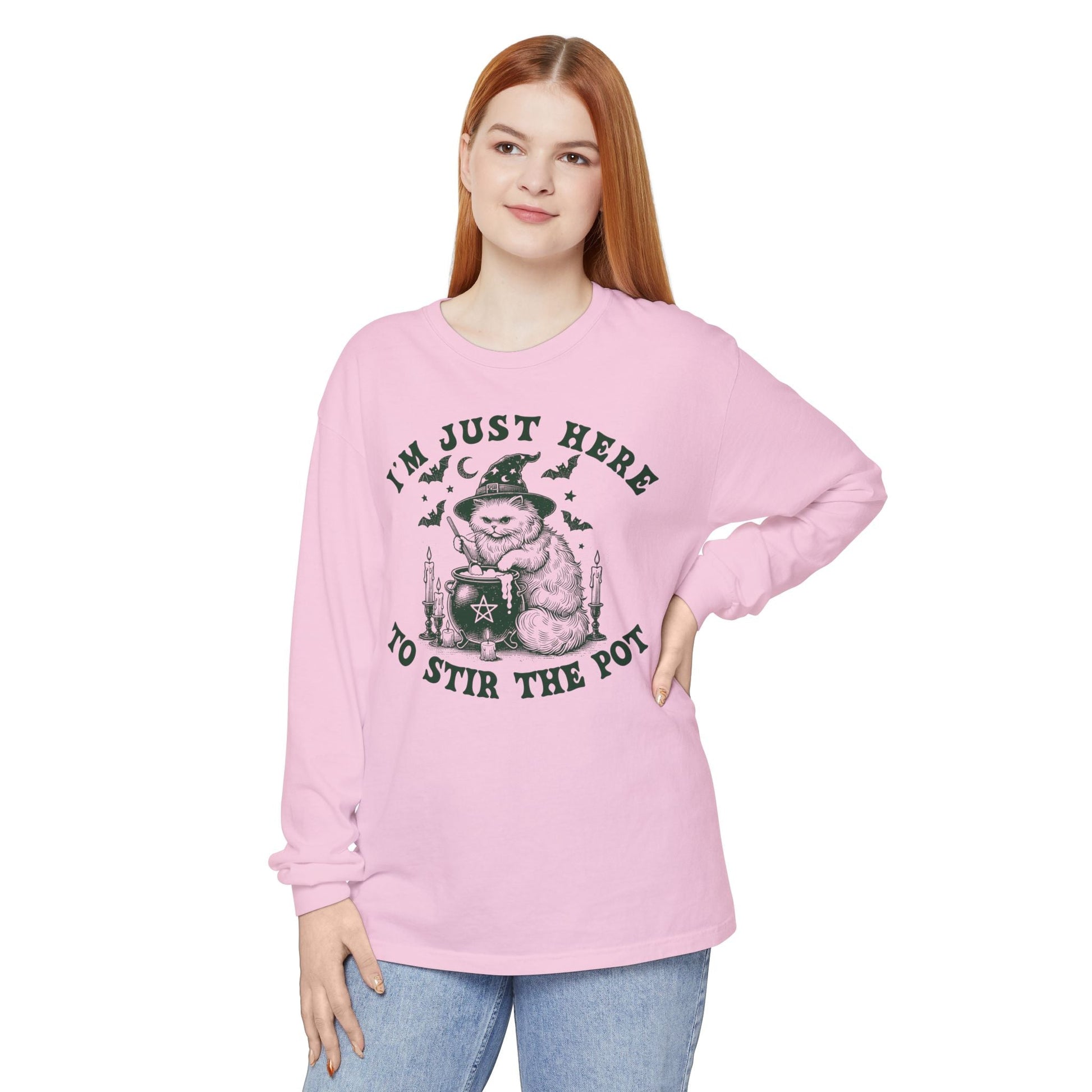 Cozy Witchy Long Sleeve T-Shirt, Halloween Tee, Gift for Friends, Unisex Graphic Shirt, Fun Casual Wear, Magical Humor Apparel - Shirt Happens Graphics