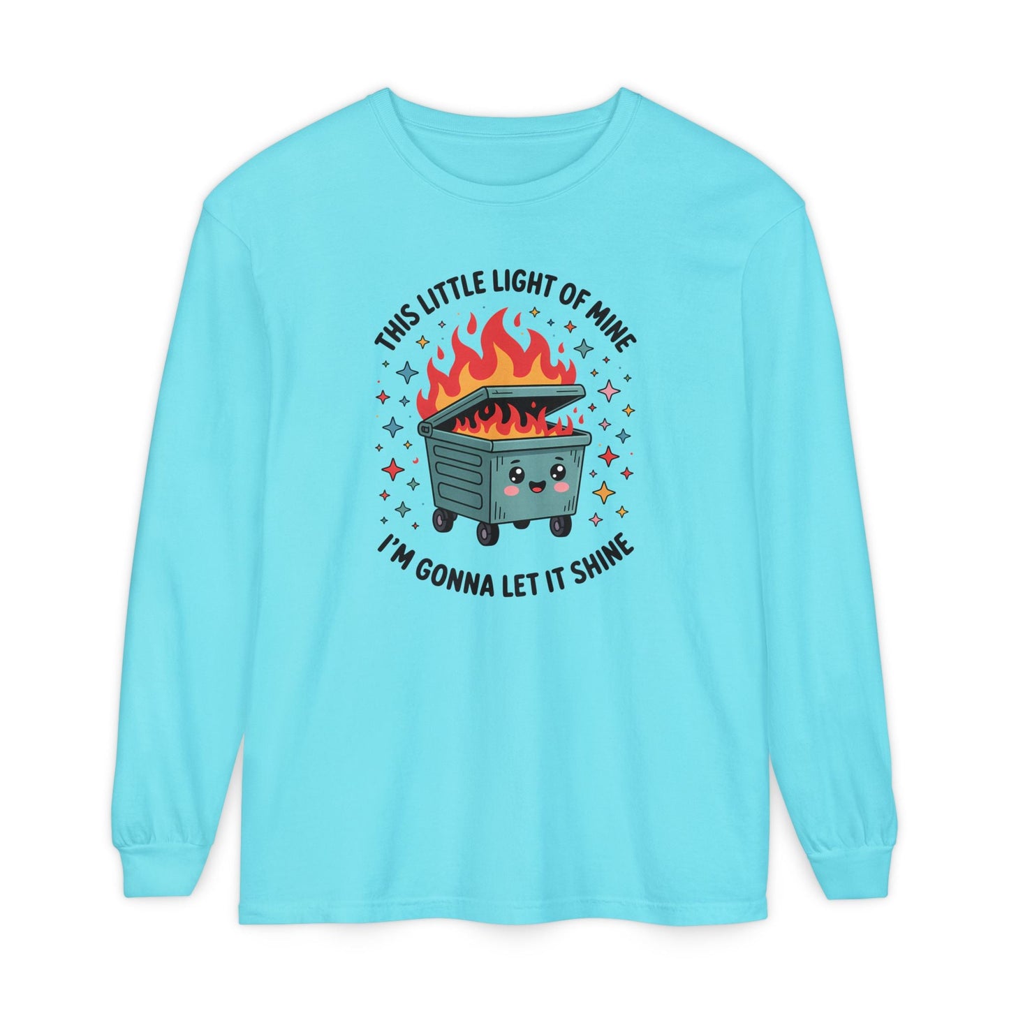 Cute Dumpster Fire Long Sleeve T-Shirt, Graphic Tee for Fun, Quirky Gift, Casual Outfit, Perfect for Summer, Lighthearted Apparel - Shirt Happens Graphics