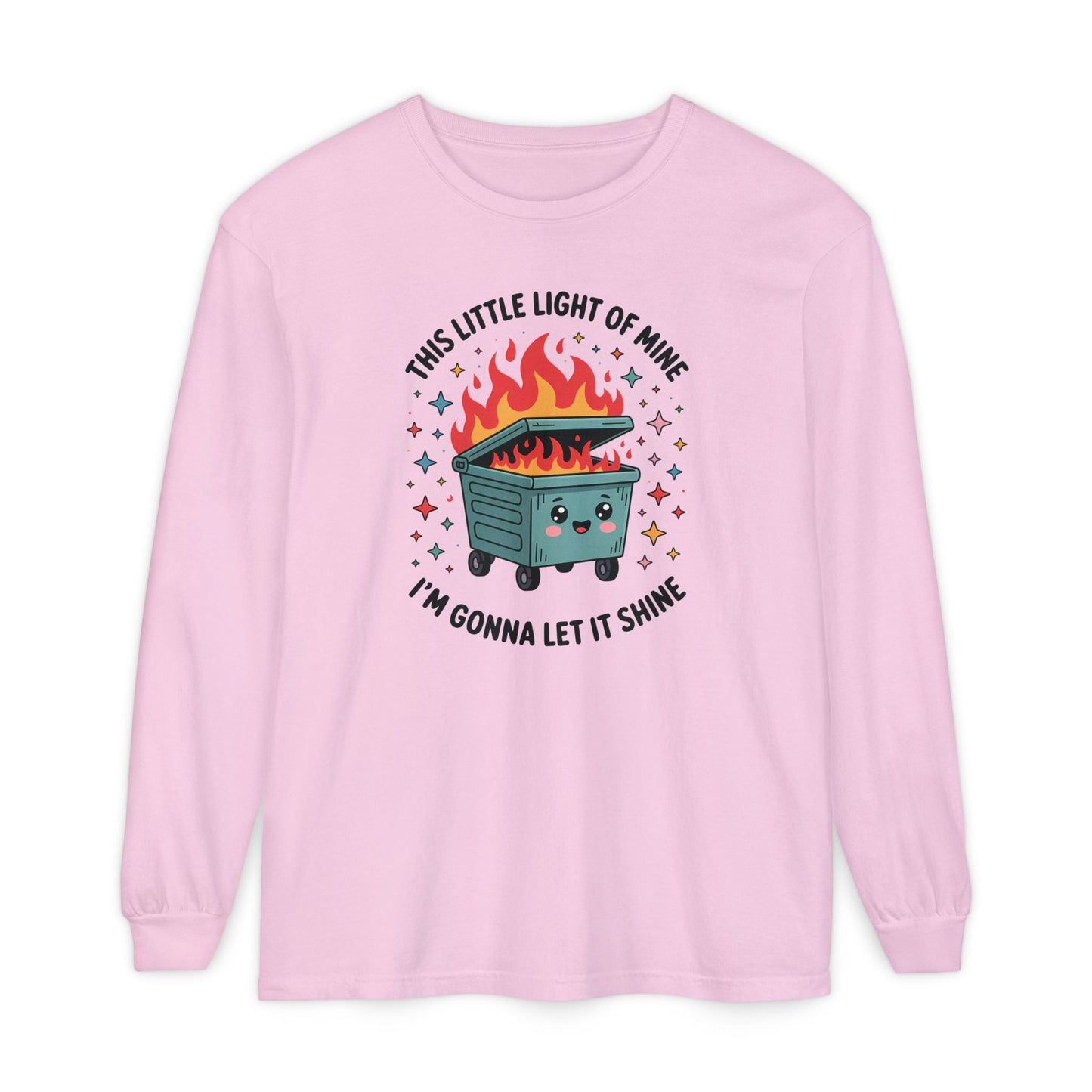 Cute Dumpster Fire Long Sleeve T-Shirt, Graphic Tee for Fun, Quirky Gift, Casual Outfit, Perfect for Summer, Lighthearted Apparel - Shirt Happens Graphics