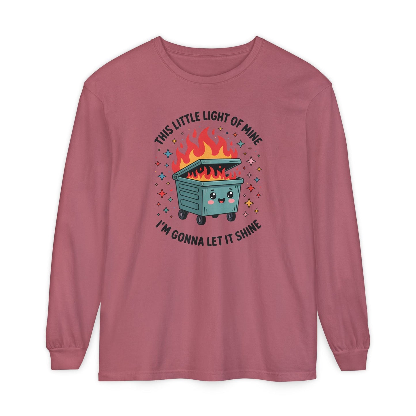 Cute Dumpster Fire Long Sleeve T-Shirt, Graphic Tee for Fun, Quirky Gift, Casual Outfit, Perfect for Summer, Lighthearted Apparel - Shirt Happens Graphics