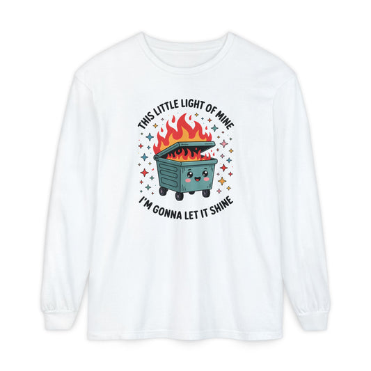 Cute Dumpster Fire Long Sleeve T-Shirt, Graphic Tee for Fun, Quirky Gift, Casual Outfit, Perfect for Summer, Lighthearted Apparel - Shirt Happens Graphics