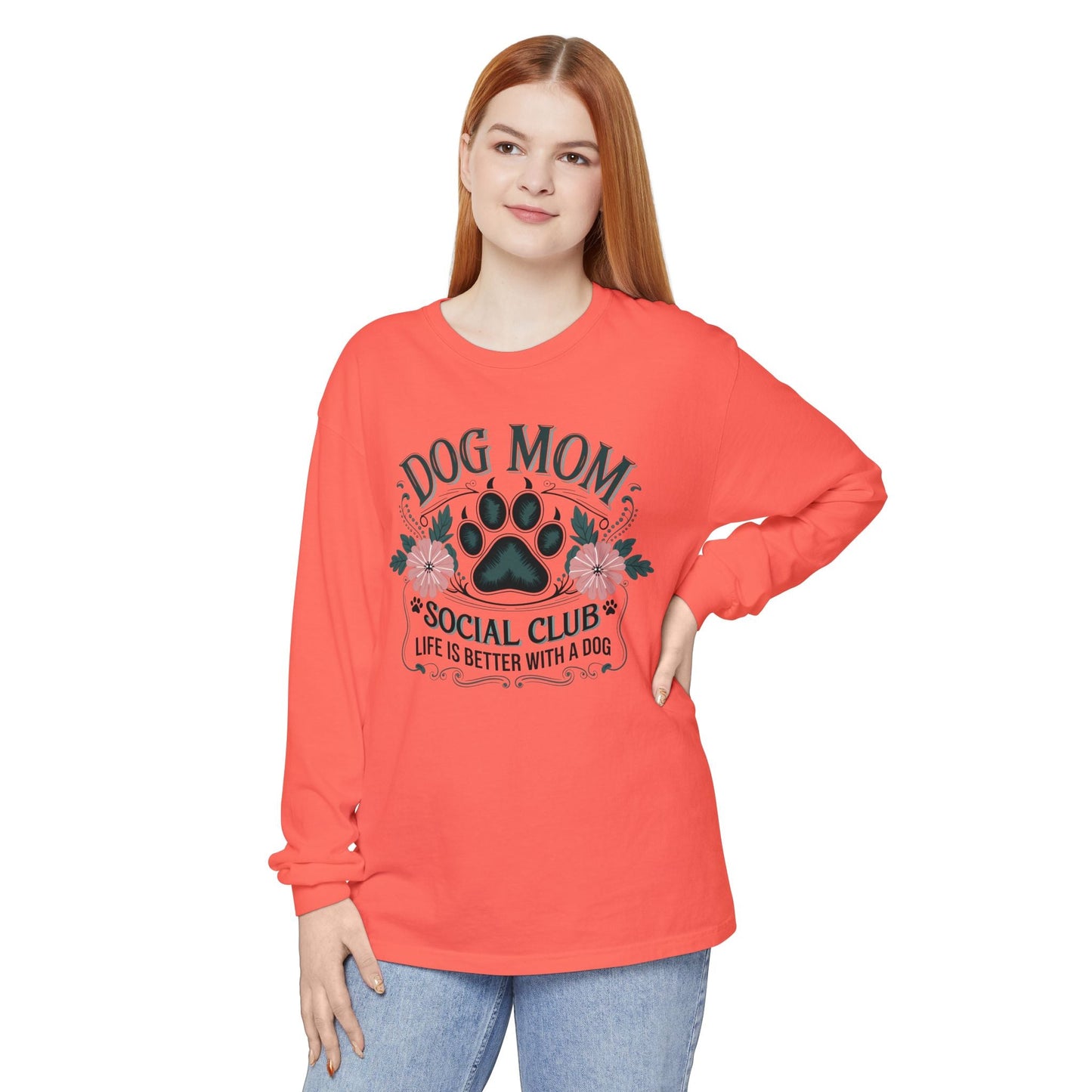 Dog Mom Long Sleeve T-Shirt, Pet Lover Apparel, Dog Lover Gift, Soft Cotton Tee, Cute Dog Mom Shirt, Birthday Gift for Dog Moms - Shirt Happens Graphics
