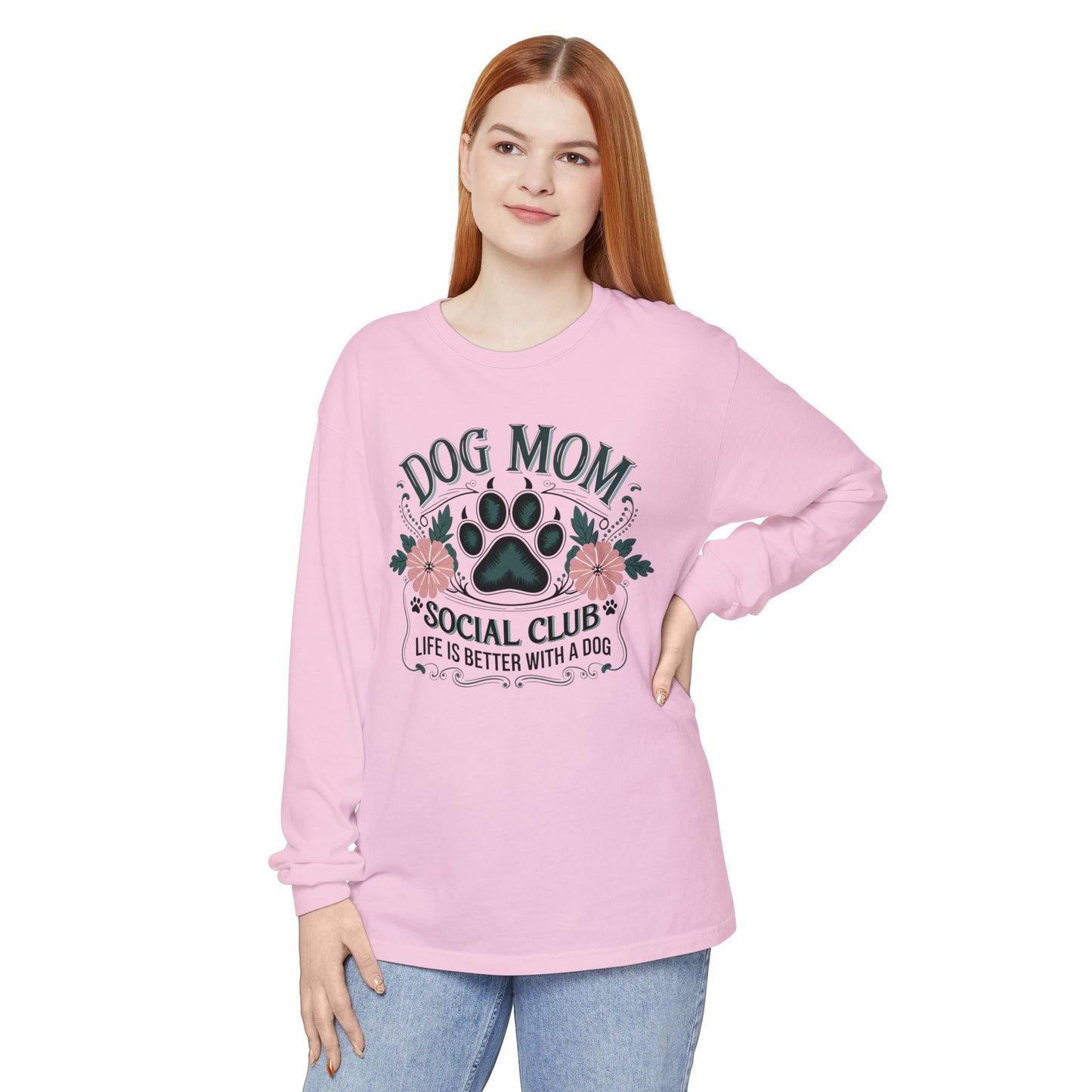 Dog Mom Long Sleeve T-Shirt, Pet Lover Apparel, Dog Lover Gift, Soft Cotton Tee, Cute Dog Mom Shirt, Birthday Gift for Dog Moms - Shirt Happens Graphics