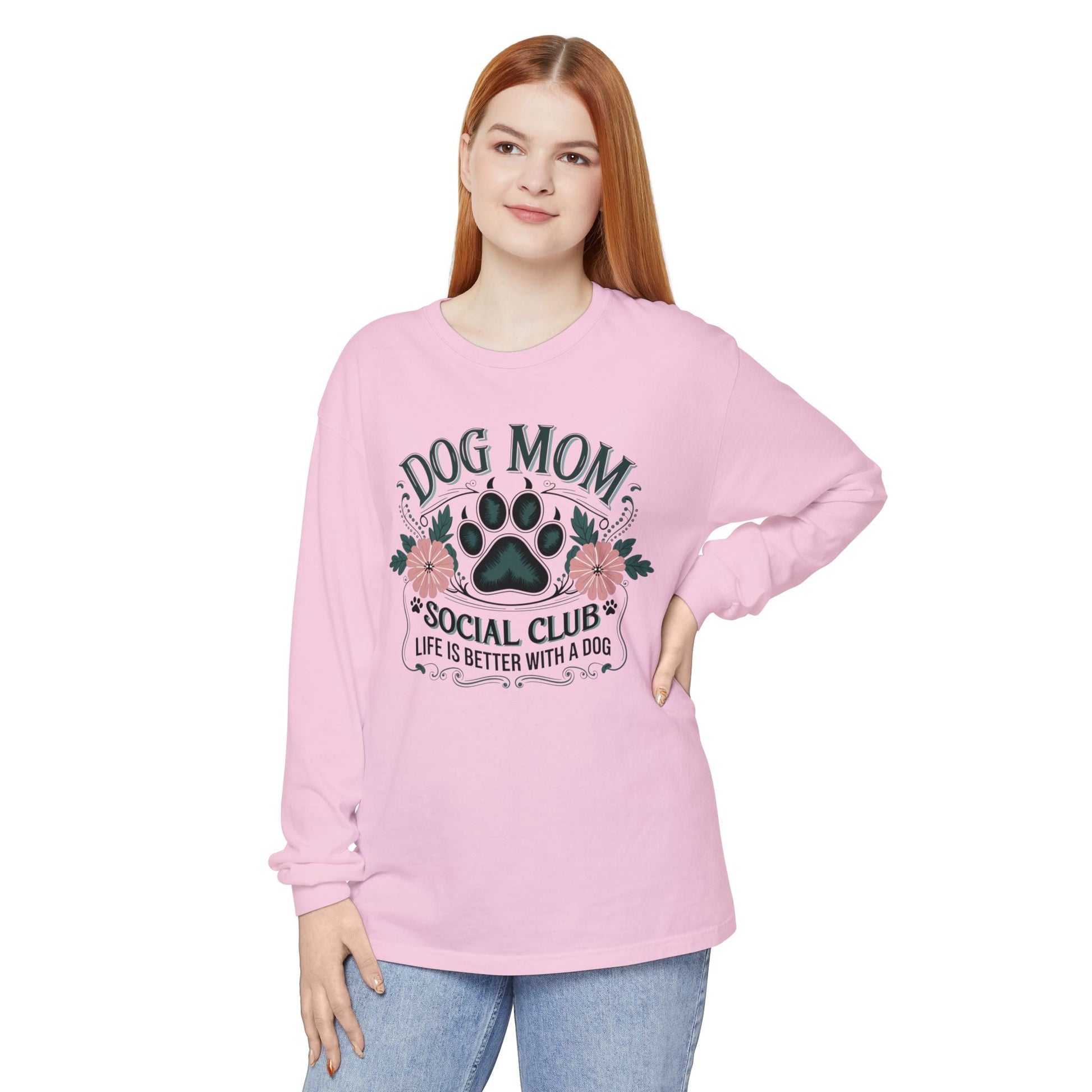 Dog Mom Long Sleeve T-Shirt, Pet Lover Apparel, Dog Lover Gift, Soft Cotton Tee, Cute Dog Mom Shirt, Birthday Gift for Dog Moms - Shirt Happens Graphics