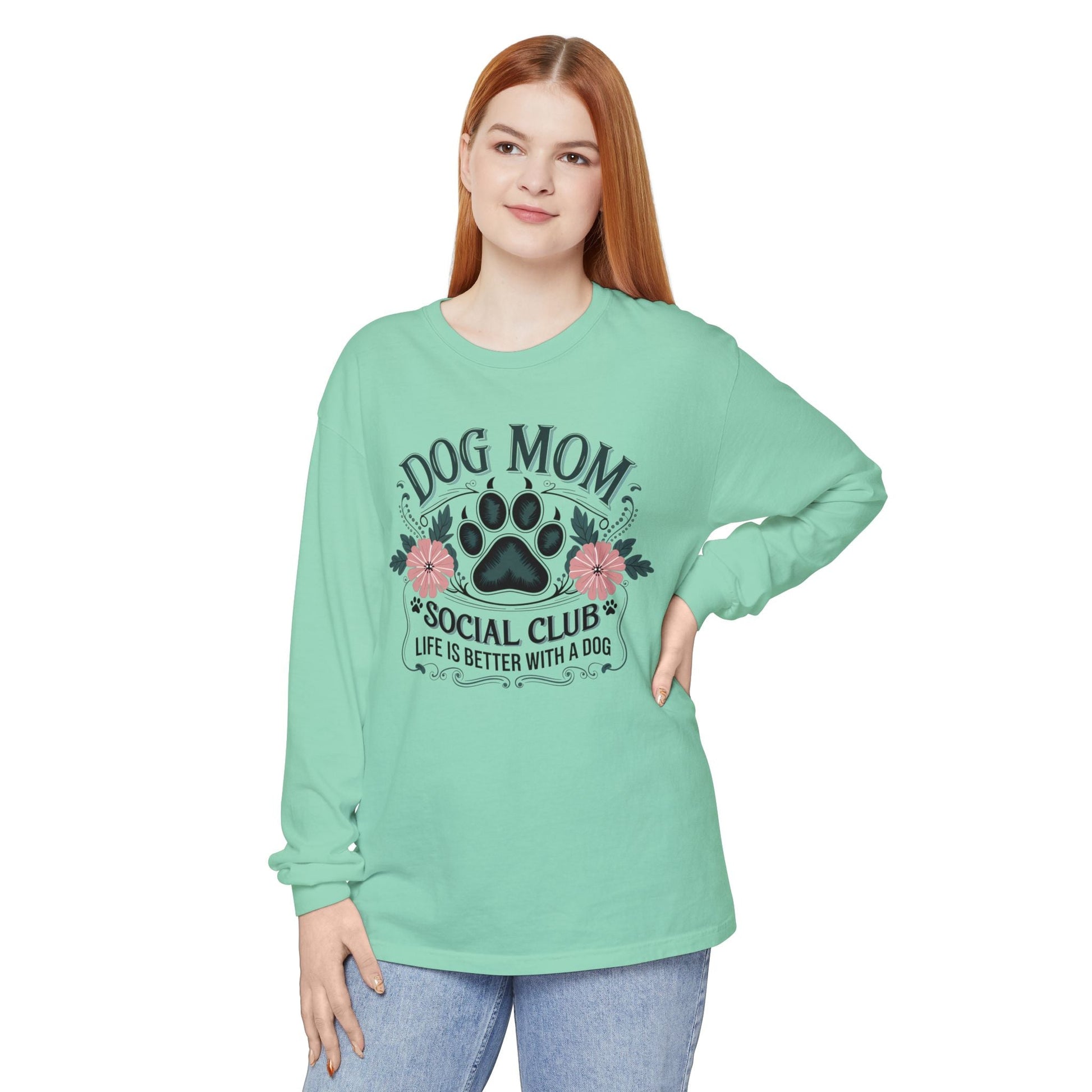 Dog Mom Long Sleeve T-Shirt, Pet Lover Apparel, Dog Lover Gift, Soft Cotton Tee, Cute Dog Mom Shirt, Birthday Gift for Dog Moms - Shirt Happens Graphics