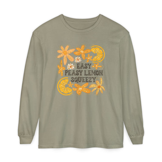 Easy Peasy Lemon Squeezy Long Sleeve T-Shirt, Unisex Apparel, Funny Graphic Tee, Gift for Citrus Lovers, Cozy Casual Wear - Shirt Happens Graphics