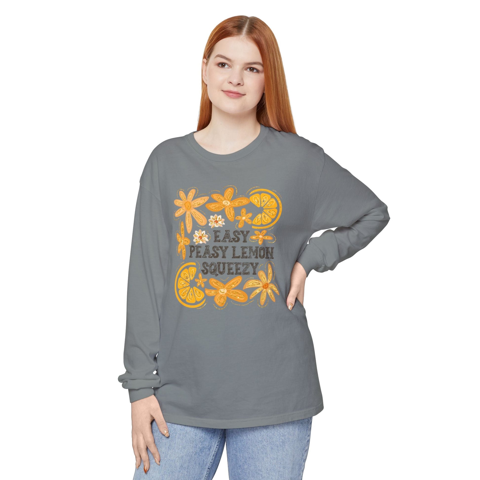 Easy Peasy Lemon Squeezy Long Sleeve T-Shirt, Unisex Apparel, Funny Graphic Tee, Gift for Citrus Lovers, Cozy Casual Wear - Shirt Happens Graphics