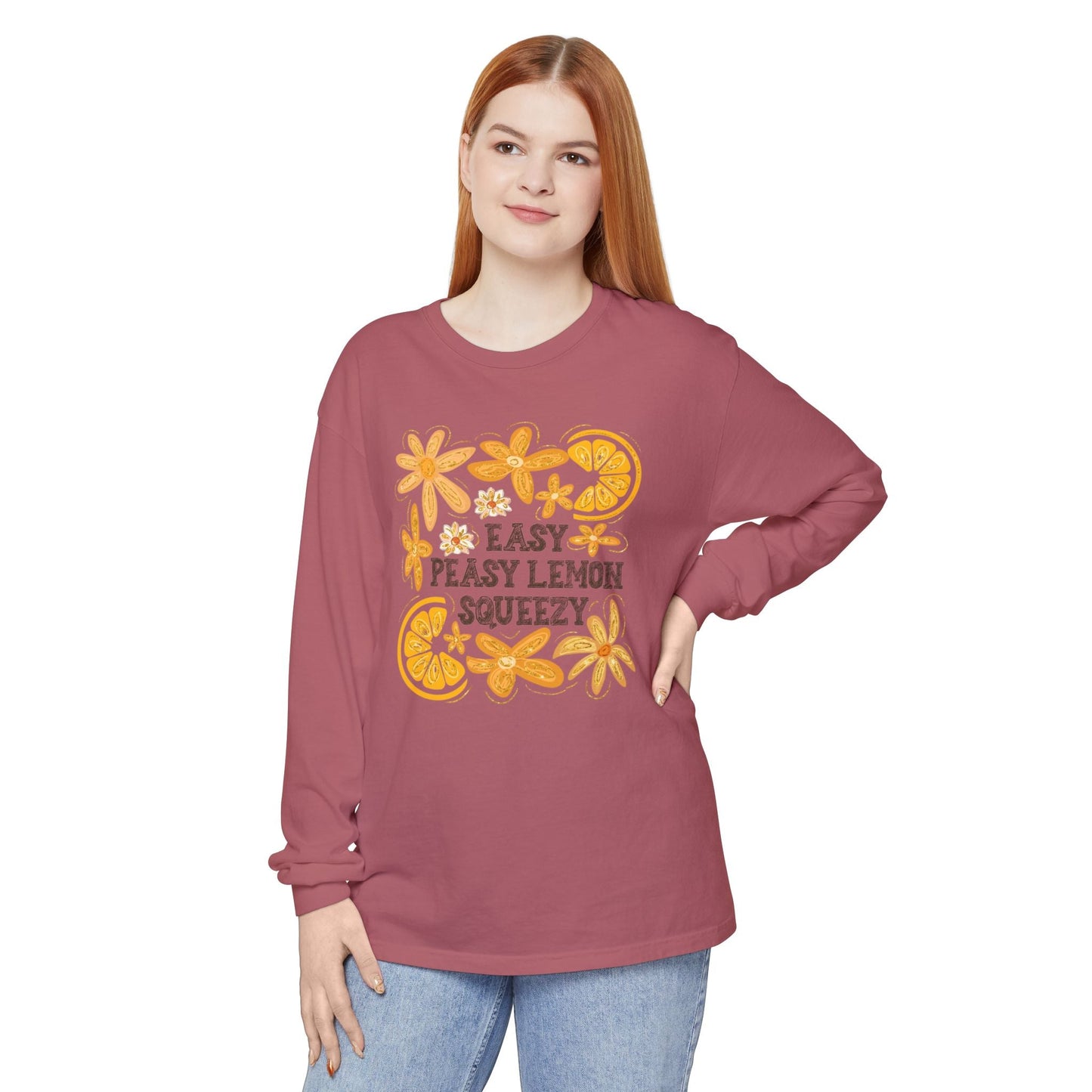 Easy Peasy Lemon Squeezy Long Sleeve T-Shirt, Unisex Apparel, Funny Graphic Tee, Gift for Citrus Lovers, Cozy Casual Wear - Shirt Happens Graphics
