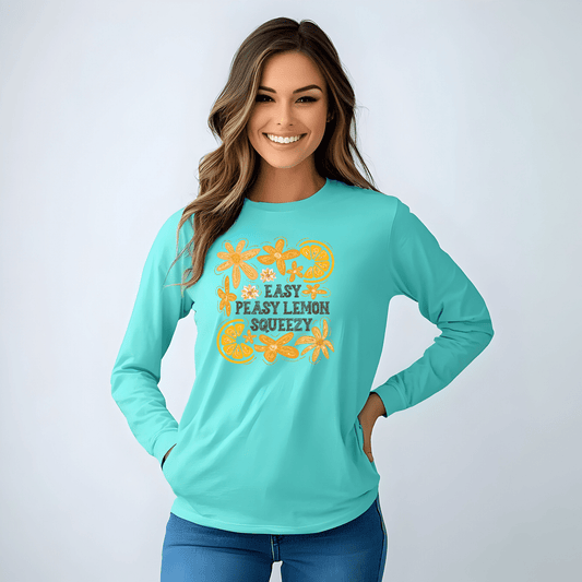 Easy Peasy Lemon Squeezy Long Sleeve T-Shirt, Unisex Apparel, Funny Graphic Tee, Gift for Citrus Lovers, Cozy Casual Wear - Shirt Happens Graphics