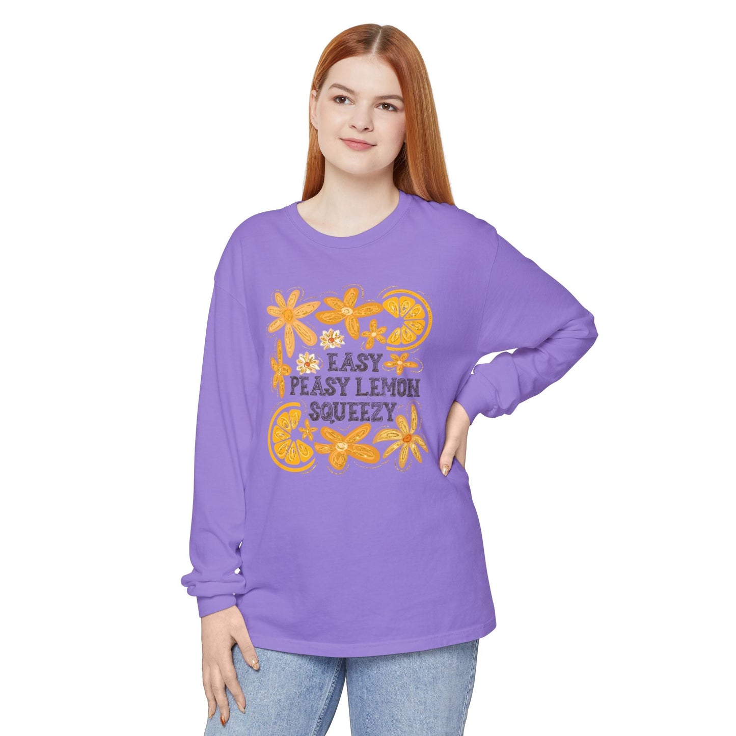 Easy Peasy Lemon Squeezy Long Sleeve T-Shirt, Unisex Apparel, Funny Graphic Tee, Gift for Citrus Lovers, Cozy Casual Wear - Shirt Happens Graphics