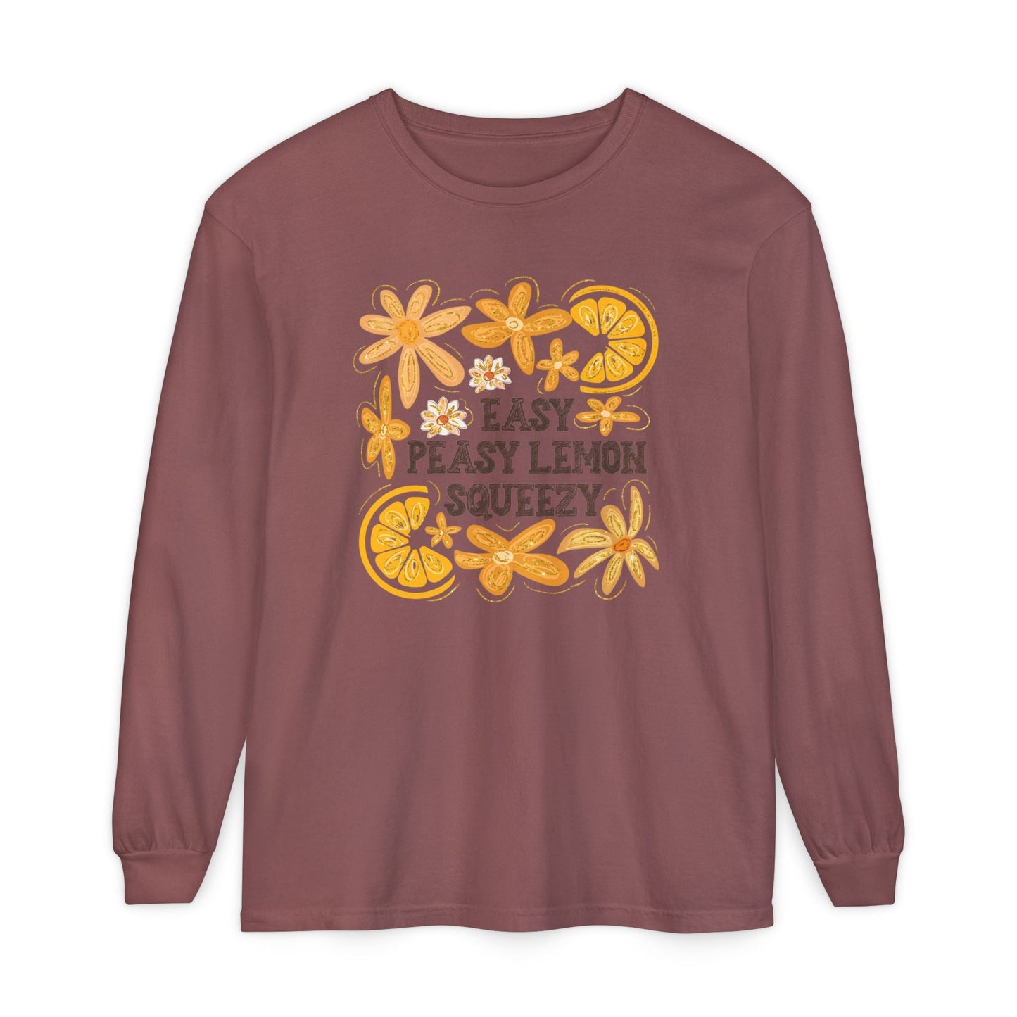 Easy Peasy Lemon Squeezy Long Sleeve T-Shirt, Unisex Apparel, Funny Graphic Tee, Gift for Citrus Lovers, Cozy Casual Wear - Shirt Happens Graphics