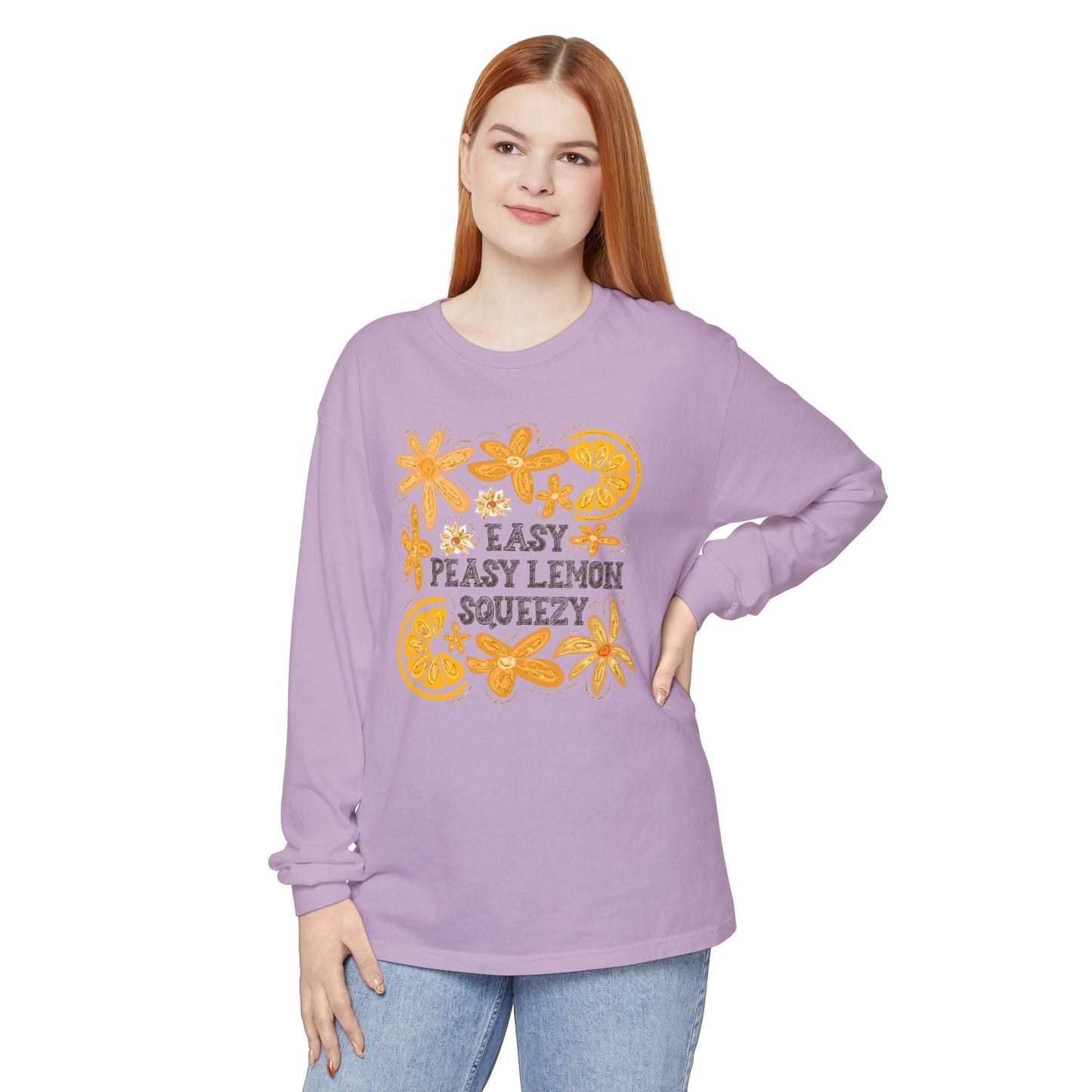 Easy Peasy Lemon Squeezy Long Sleeve T-Shirt, Unisex Apparel, Funny Graphic Tee, Gift for Citrus Lovers, Cozy Casual Wear - Shirt Happens Graphics