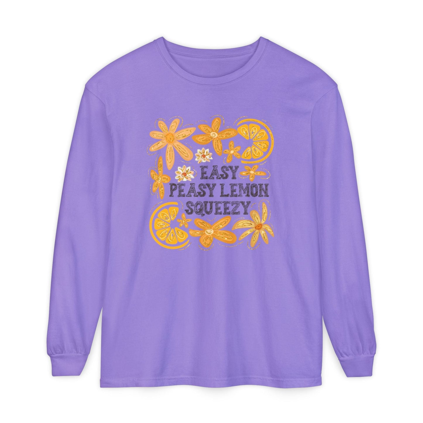 Easy Peasy Lemon Squeezy Long Sleeve T-Shirt, Unisex Apparel, Funny Graphic Tee, Gift for Citrus Lovers, Cozy Casual Wear - Shirt Happens Graphics