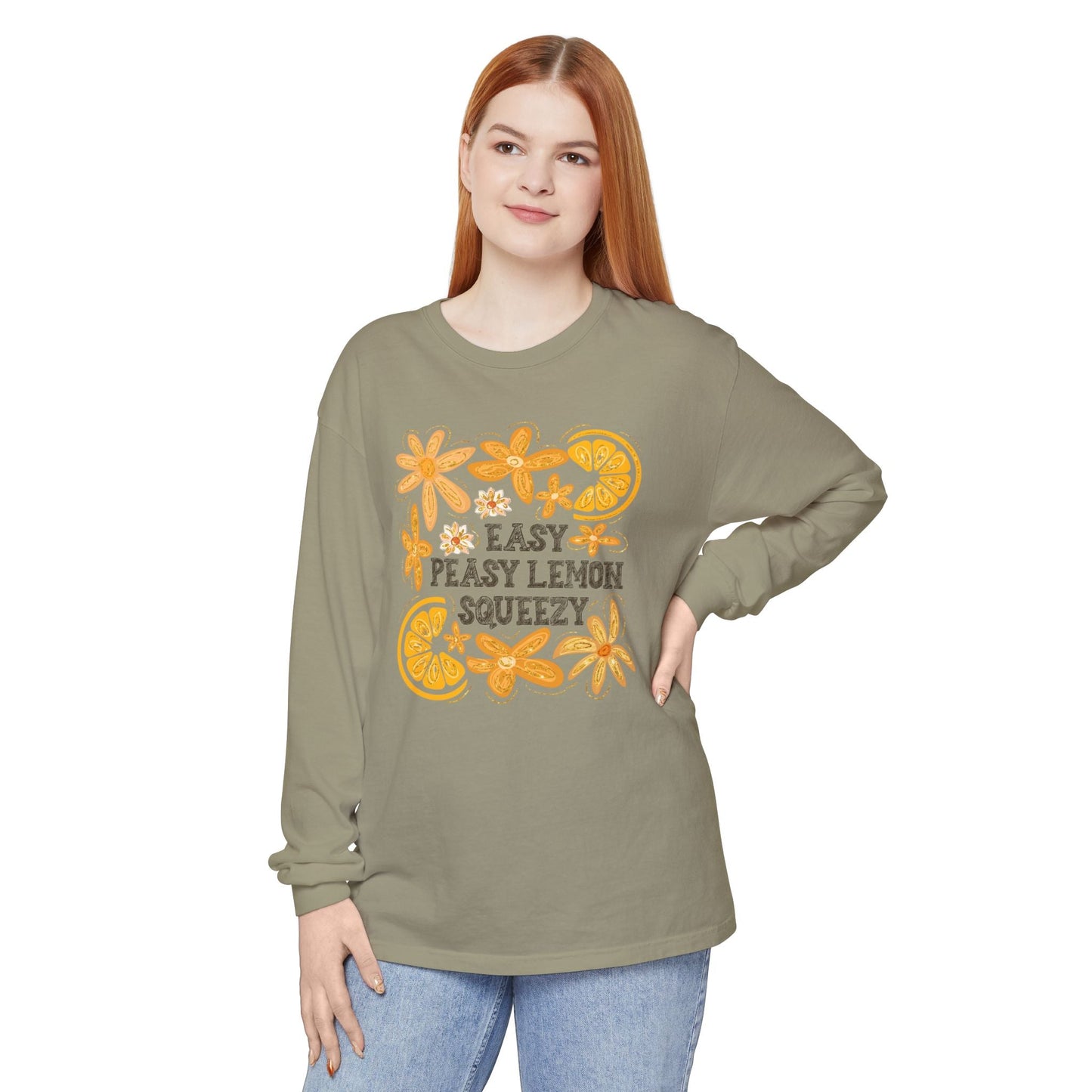 Easy Peasy Lemon Squeezy Long Sleeve T-Shirt, Unisex Apparel, Funny Graphic Tee, Gift for Citrus Lovers, Cozy Casual Wear - Shirt Happens Graphics