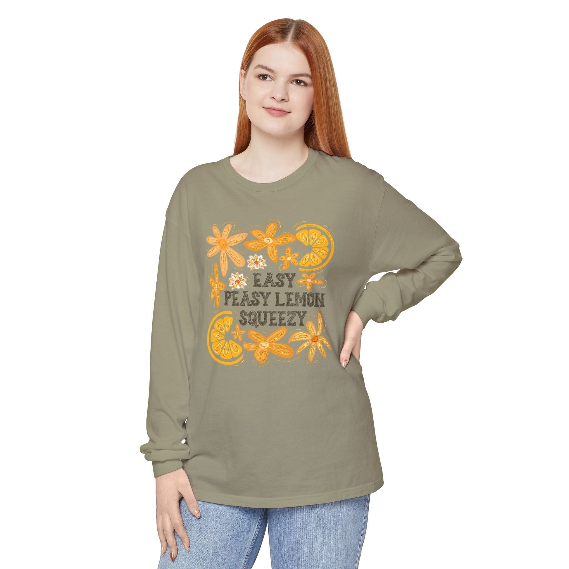 Easy Peasy Lemon Squeezy Long Sleeve T-Shirt, Unisex Apparel, Funny Graphic Tee, Gift for Citrus Lovers, Cozy Casual Wear - Shirt Happens Graphics