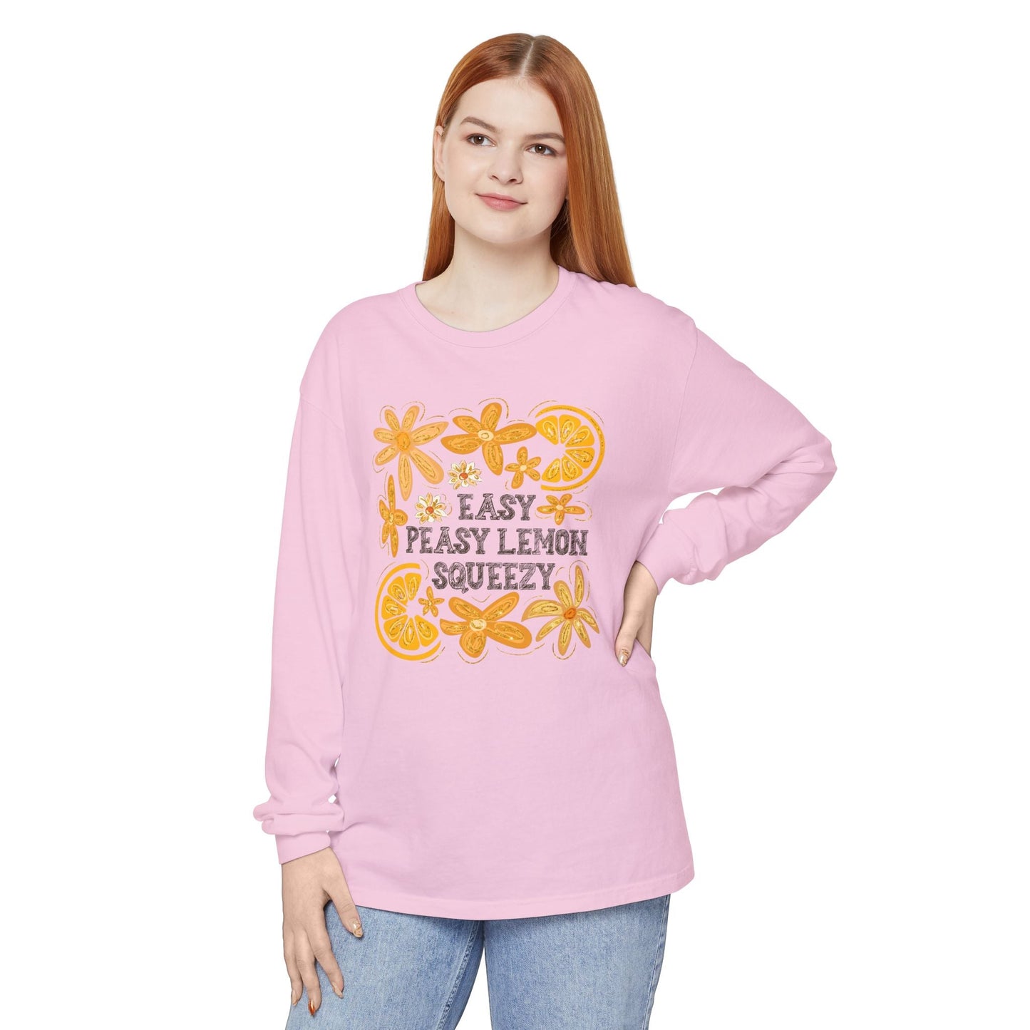 Easy Peasy Lemon Squeezy Long Sleeve T-Shirt, Unisex Apparel, Funny Graphic Tee, Gift for Citrus Lovers, Cozy Casual Wear - Shirt Happens Graphics