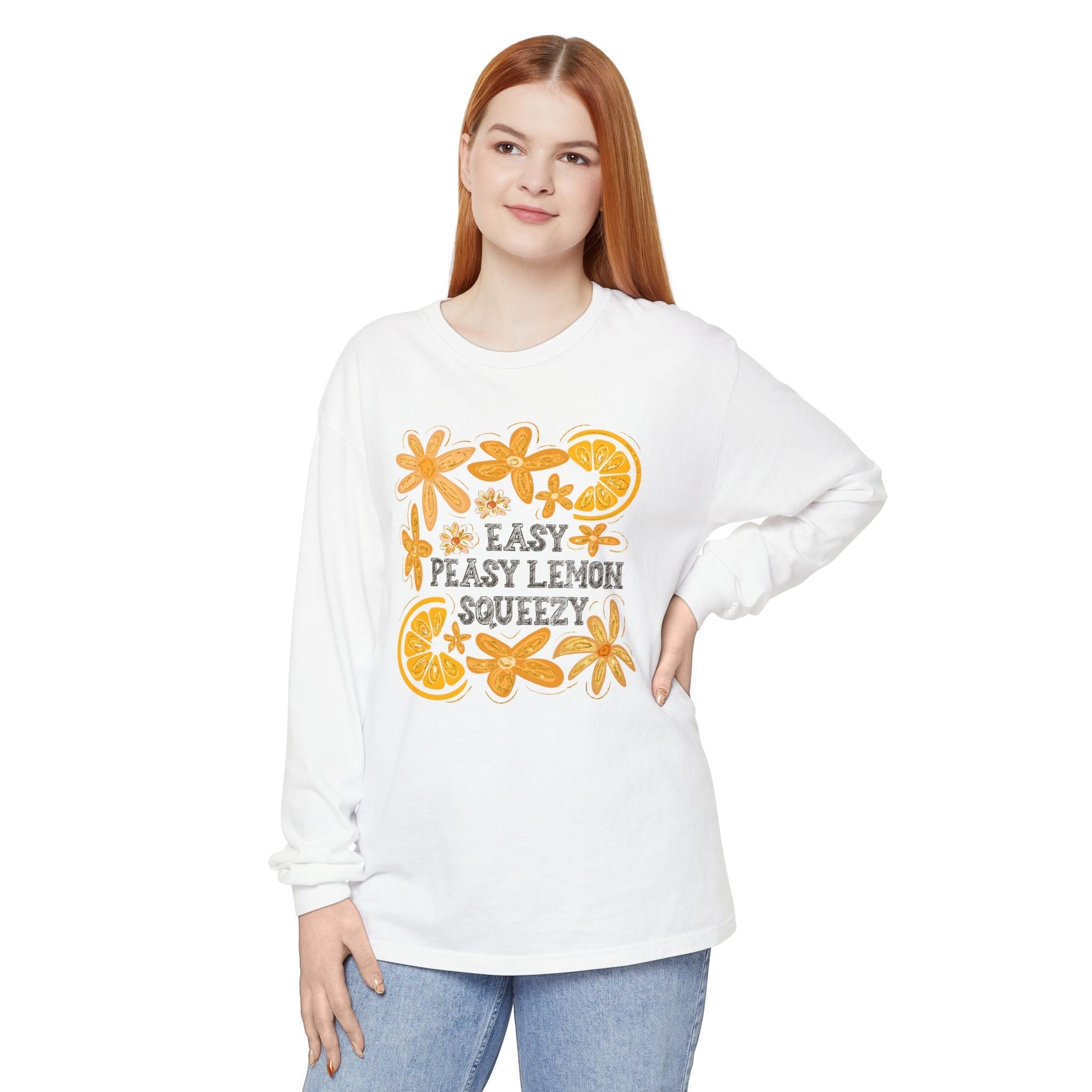 Easy Peasy Lemon Squeezy Long Sleeve T-Shirt, Unisex Apparel, Funny Graphic Tee, Gift for Citrus Lovers, Cozy Casual Wear - Shirt Happens Graphics