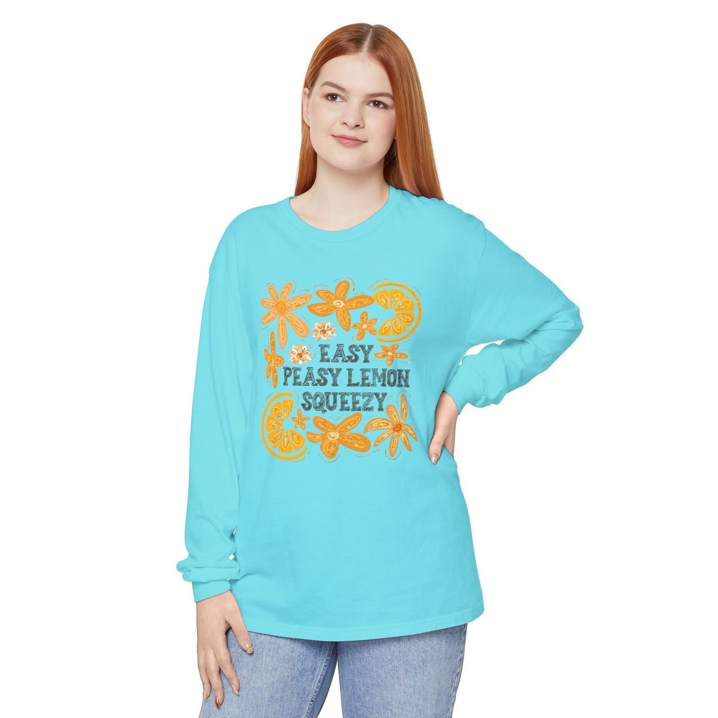 Easy Peasy Lemon Squeezy Long Sleeve T-Shirt, Unisex Apparel, Funny Graphic Tee, Gift for Citrus Lovers, Cozy Casual Wear - Shirt Happens Graphics