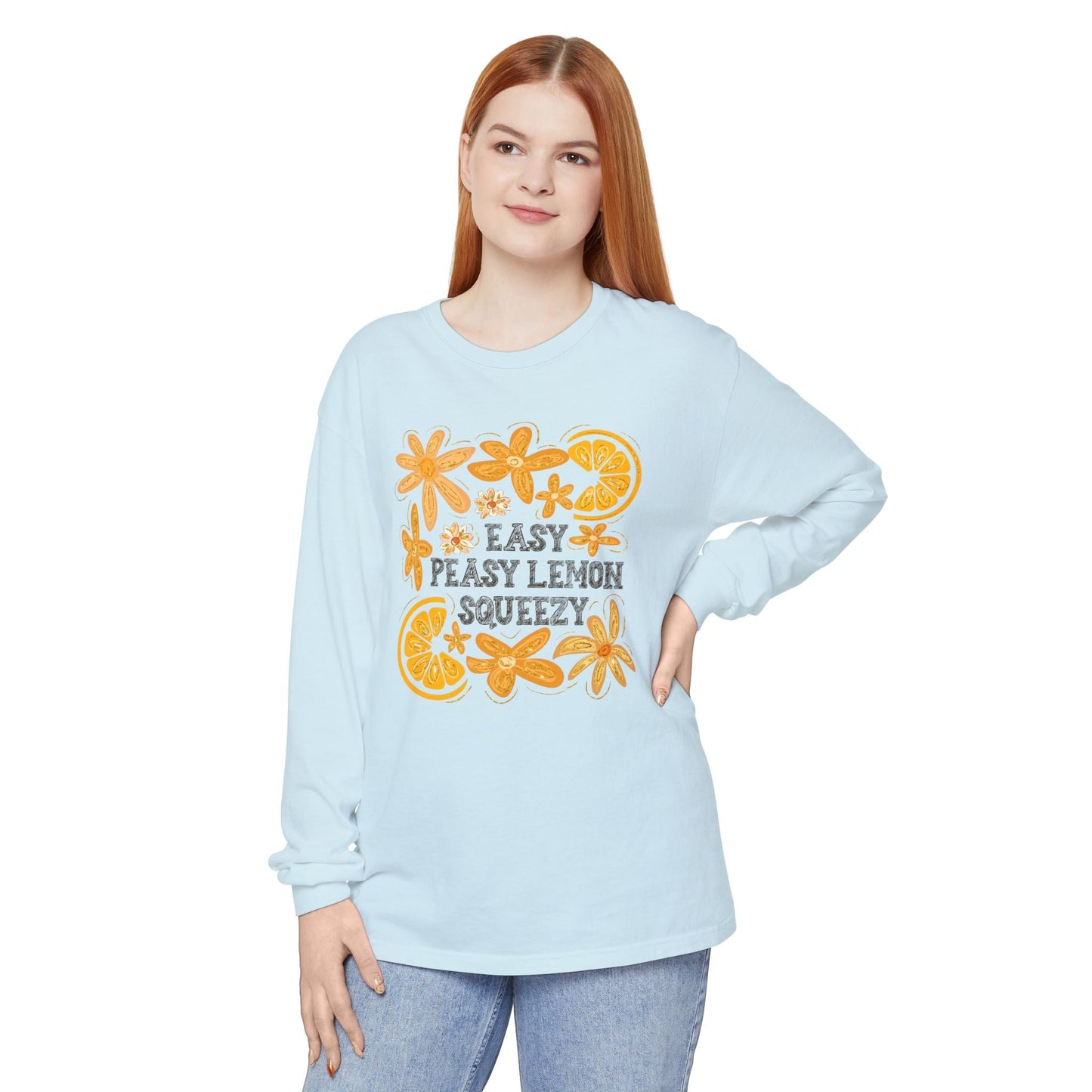 Easy Peasy Lemon Squeezy Long Sleeve T-Shirt, Unisex Apparel, Funny Graphic Tee, Gift for Citrus Lovers, Cozy Casual Wear - Shirt Happens Graphics