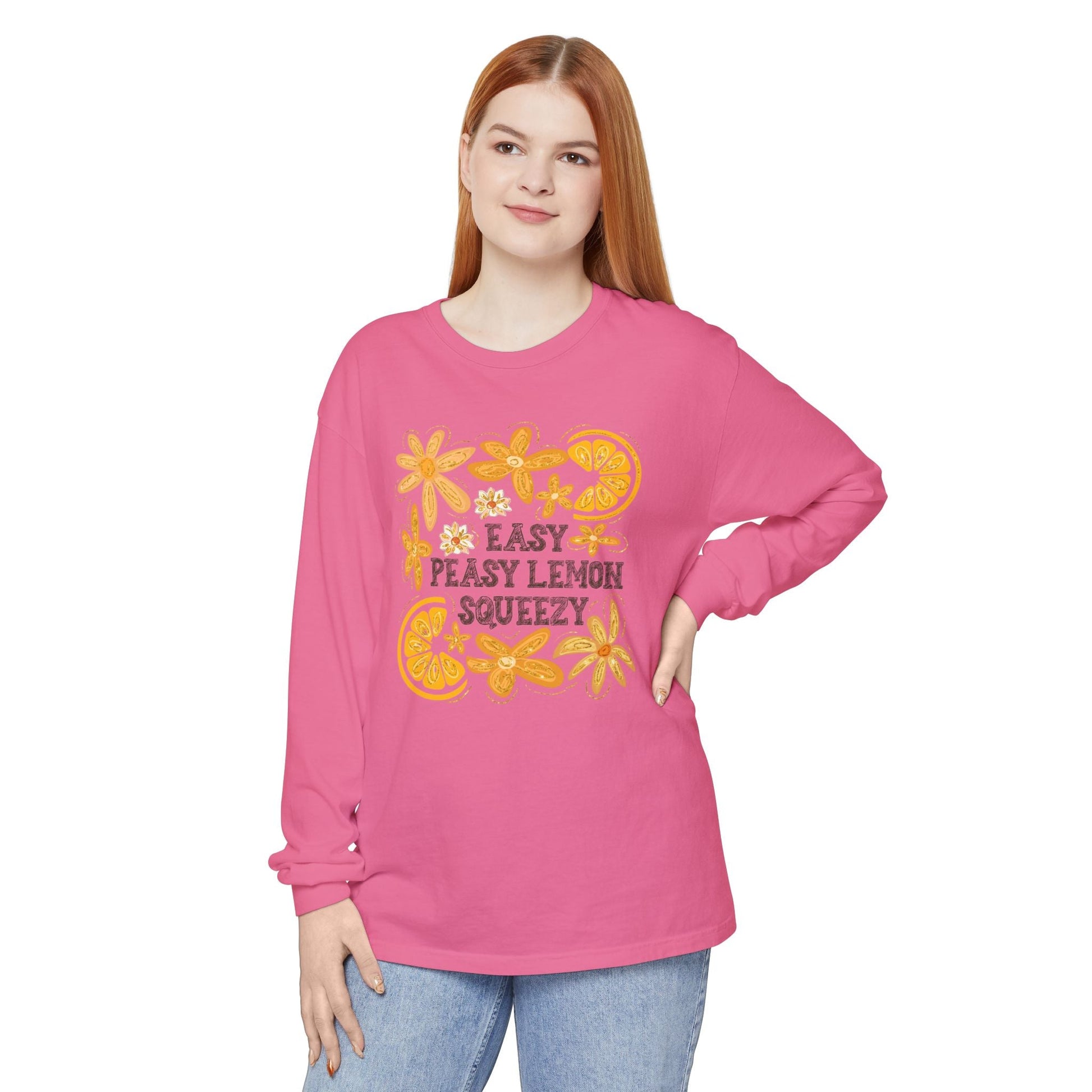 Easy Peasy Lemon Squeezy Long Sleeve T-Shirt, Unisex Apparel, Funny Graphic Tee, Gift for Citrus Lovers, Cozy Casual Wear - Shirt Happens Graphics