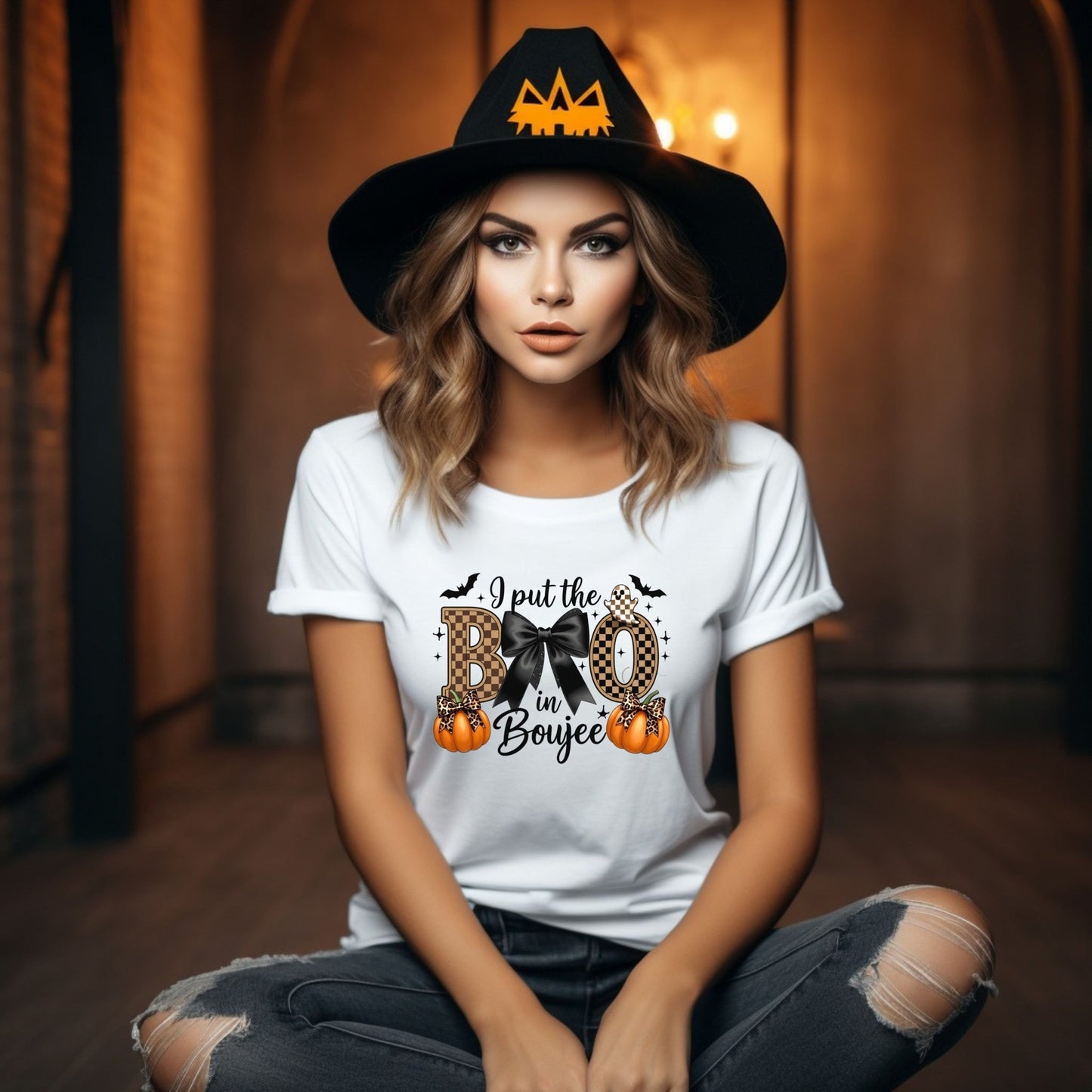 Fall - Themed Unisex Softstyle T-Shirt - 'I Put the BOO in Boujee', Halloween Shirt, Cute Autumn Apparel, Halloween Party Outfit, Gift for Her - Shirt Happens Graphics