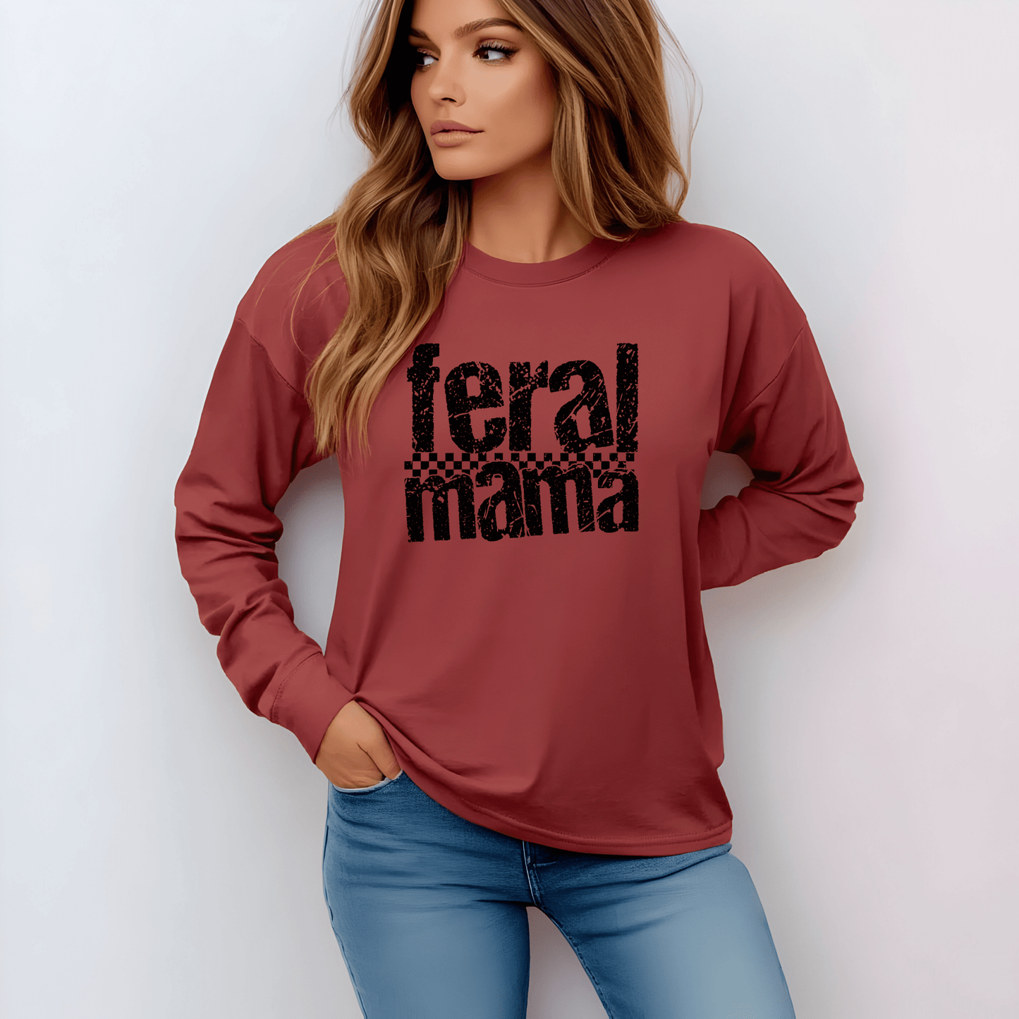 Feral Mama Long Sleeve T-Shirt - Stylish Casual Wear, Great for Moms, Gifts for Mother's Day, Birthday Apparel, Everyday Comfort - Shirt Happens Graphics