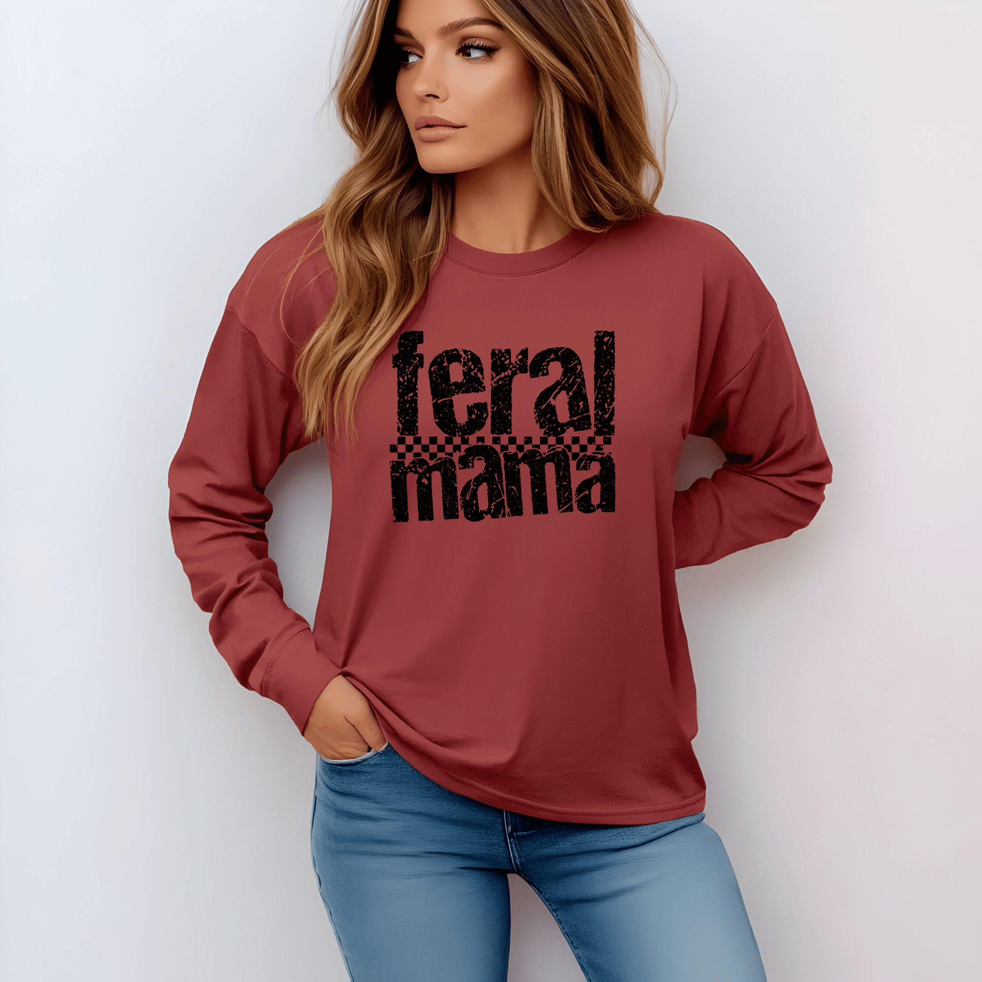 Feral Mama Long Sleeve T-Shirt - Stylish Casual Wear, Great for Moms, Gifts for Mother's Day, Birthday Apparel, Everyday Comfort - Shirt Happens Graphics