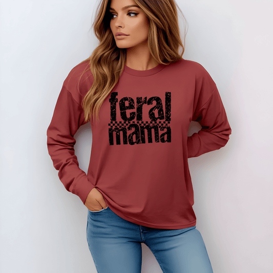 Feral Mama Long Sleeve T-Shirt - Stylish Casual Wear, Great for Moms, Gifts for Mother's Day, Birthday Apparel, Everyday Comfort - Shirt Happens Graphics
