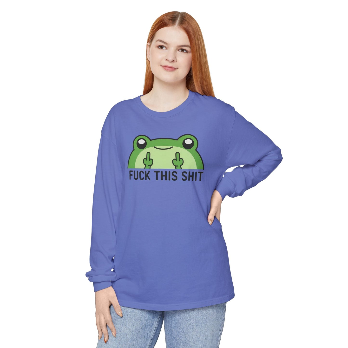 Funny Frog Graphic Long Sleeve T-Shirt, Humor Gift Shirt, Casual Everyday Wear, Unisex Tee, Birthday Gift, Sarcastic Apparel - Shirt Happens Graphics