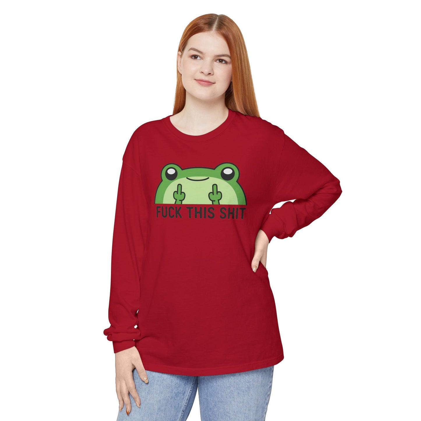 Funny Frog Graphic Long Sleeve T-Shirt, Humor Gift Shirt, Casual Everyday Wear, Unisex Tee, Birthday Gift, Sarcastic Apparel - Shirt Happens Graphics