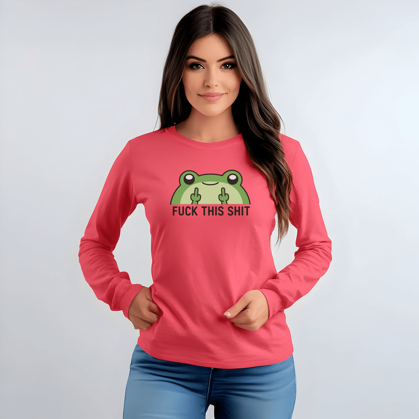 Funny Frog Graphic Long Sleeve T-Shirt, Humor Gift Shirt, Casual Everyday Wear, Unisex Tee, Birthday Gift, Sarcastic Apparel - Shirt Happens Graphics