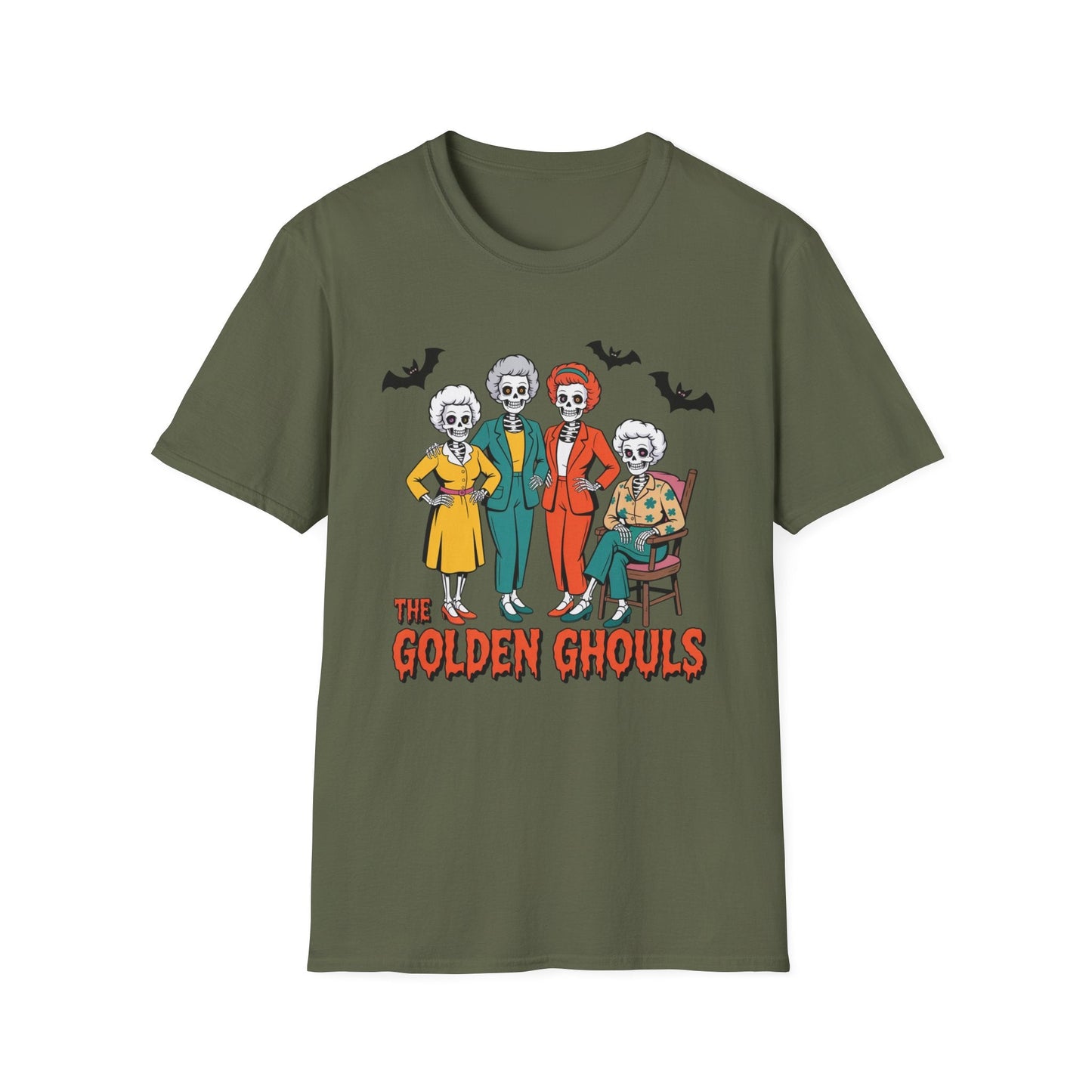 Golden Ghouls Unisex T-Shirt, Halloween Costume Tee, Spooky Style Shirt, Casual Fall Wear, Perfect for Ghoulish Gatherings - Shirt Happens Graphics