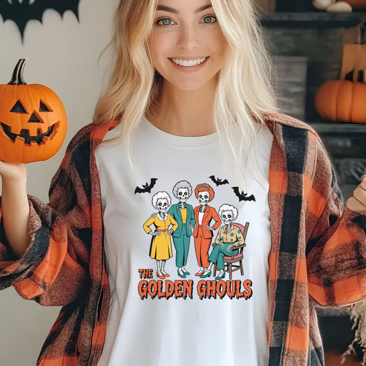 Golden Ghouls Unisex T-Shirt, Halloween Costume Tee, Spooky Style Shirt, Casual Fall Wear, Perfect for Ghoulish Gatherings - Shirt Happens Graphics