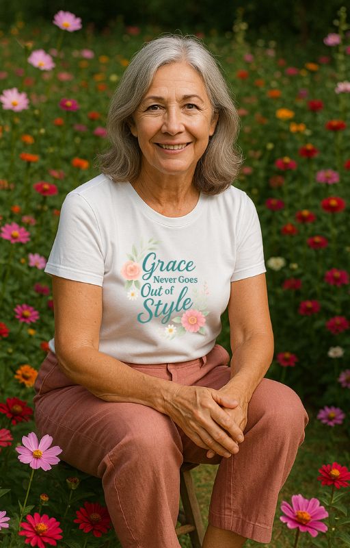 Grace Never Goes Out of Style - Floral Quote T-Shirt - Shirt Happens Graphics