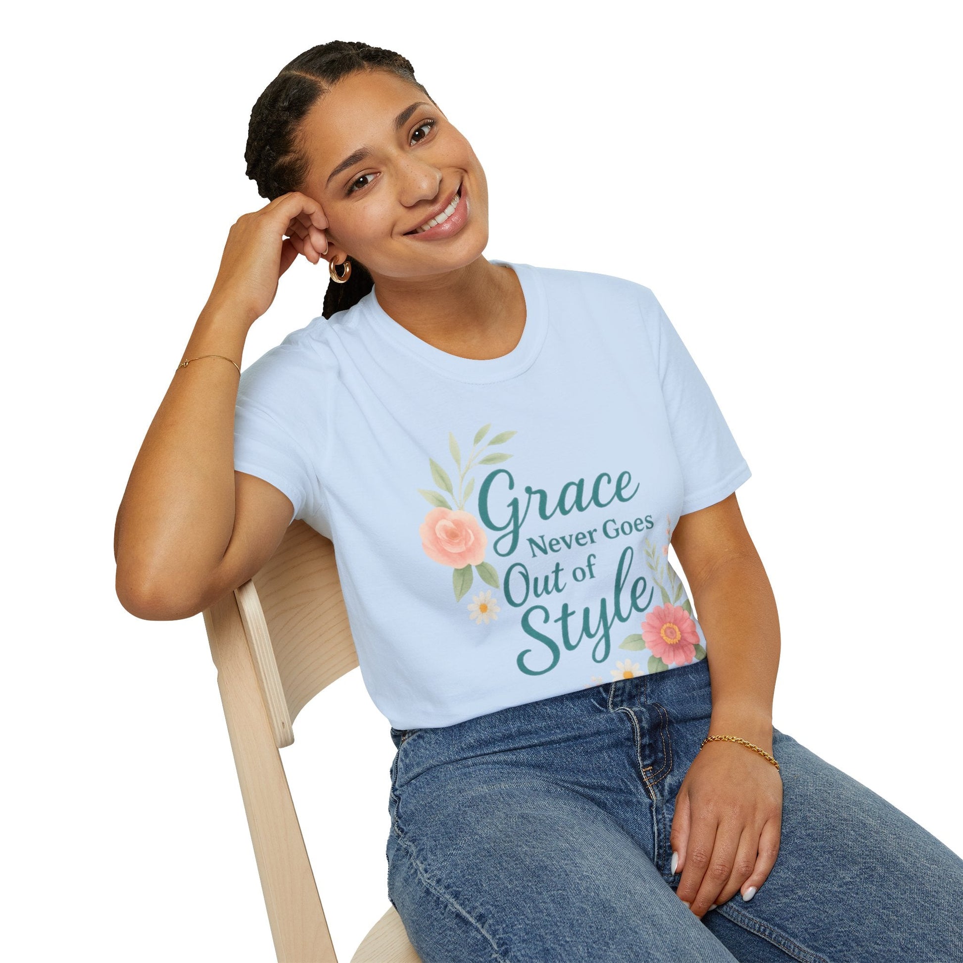 Grace Never Goes Out of Style - Floral Quote T-Shirt - Shirt Happens Graphics